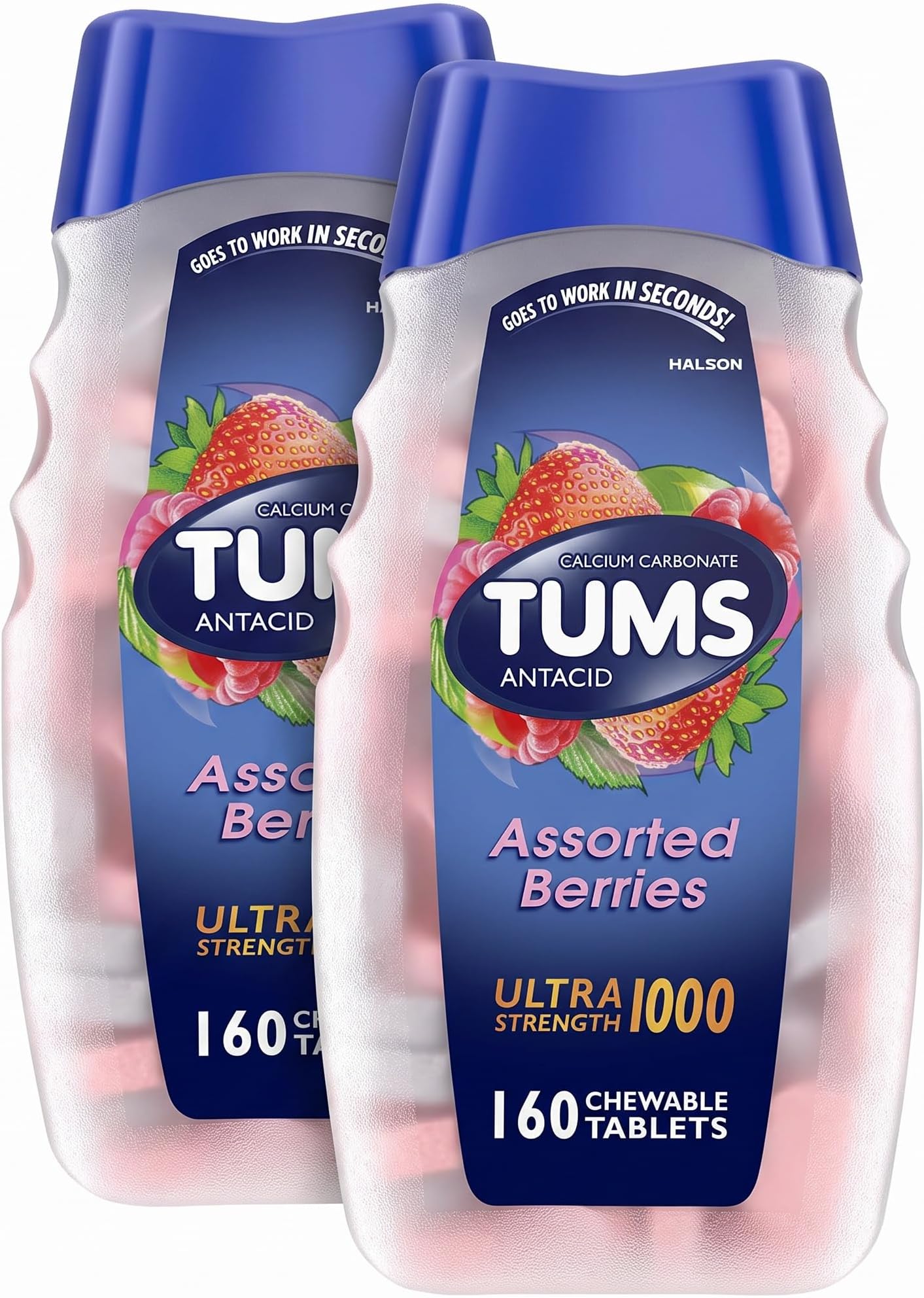 Ultra Strength Chewable Antacid Tablets for Heartburn Relief and Acid Indigestion Relief, Assorted Berries - 160 Count (Pack of 2)