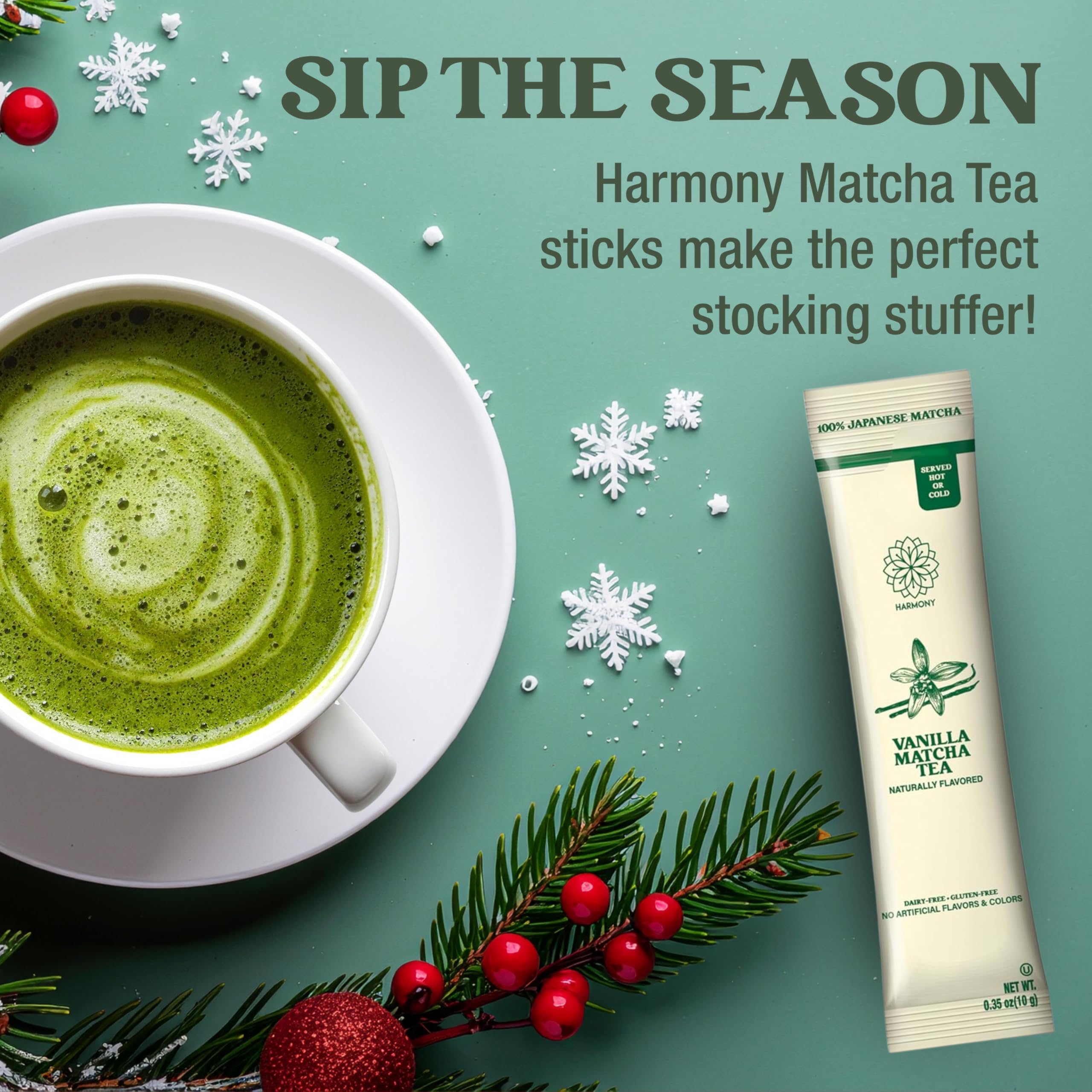 The Harmony Matcha Vanilla 10 Sticks Premium Sweetened Japanese Matcha Powder Rich in Antioxidants L-Theanine Dairy Gluten Preservative — view 3