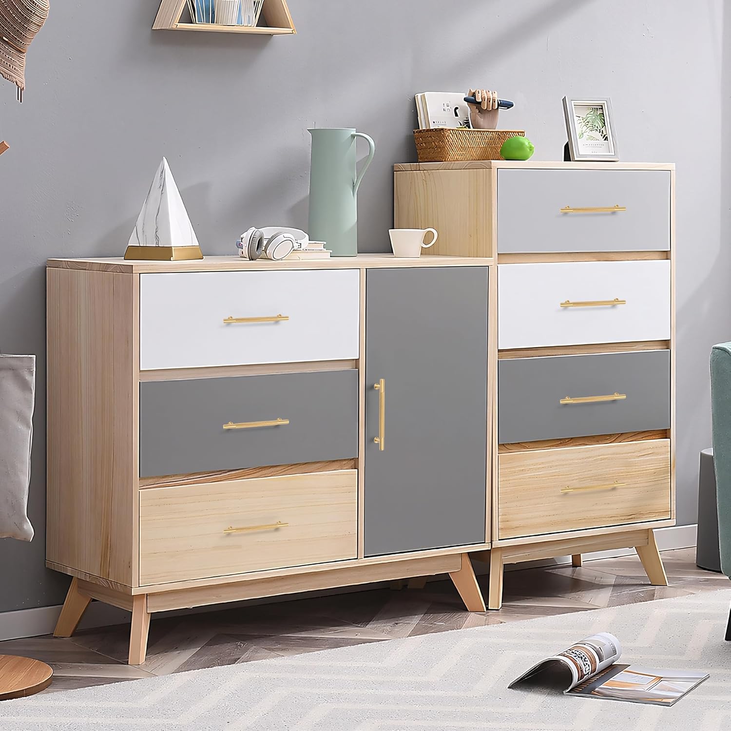 ソリッドブラスキャビネットプル 5インチ 5個パック