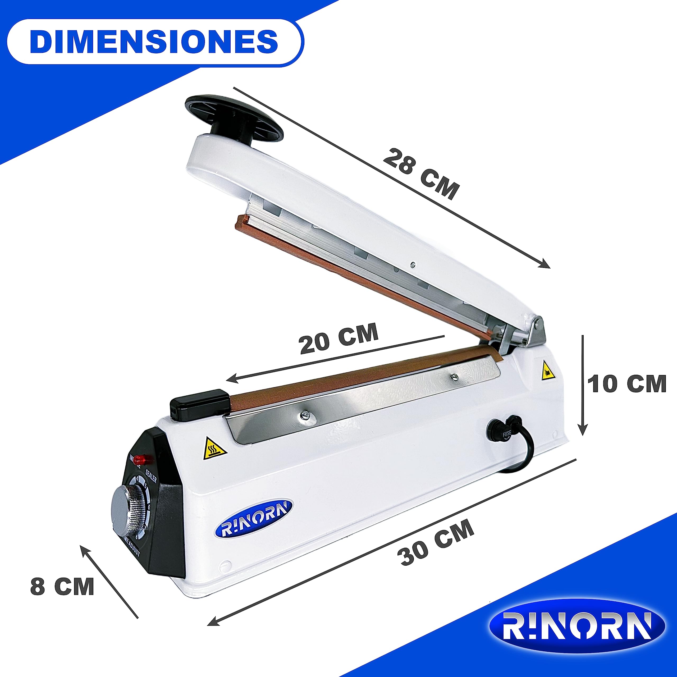Selladora Bolsas De Plastico De 30cm, 40cm o 50cm / Sellador De Bolsas Compatible Con Plastico, Papel o Aluminio/Termoselladora Fabricada En Aluminio Y Con Materiales De Repuesto.