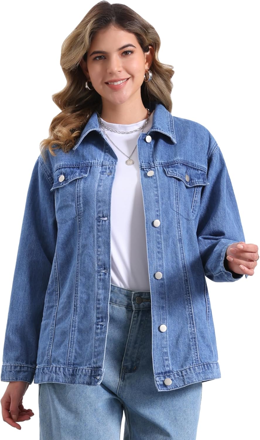 Allegra K Long Denim Jacket for Women's Oversized Long Sleeve Pocket Jean Jacket