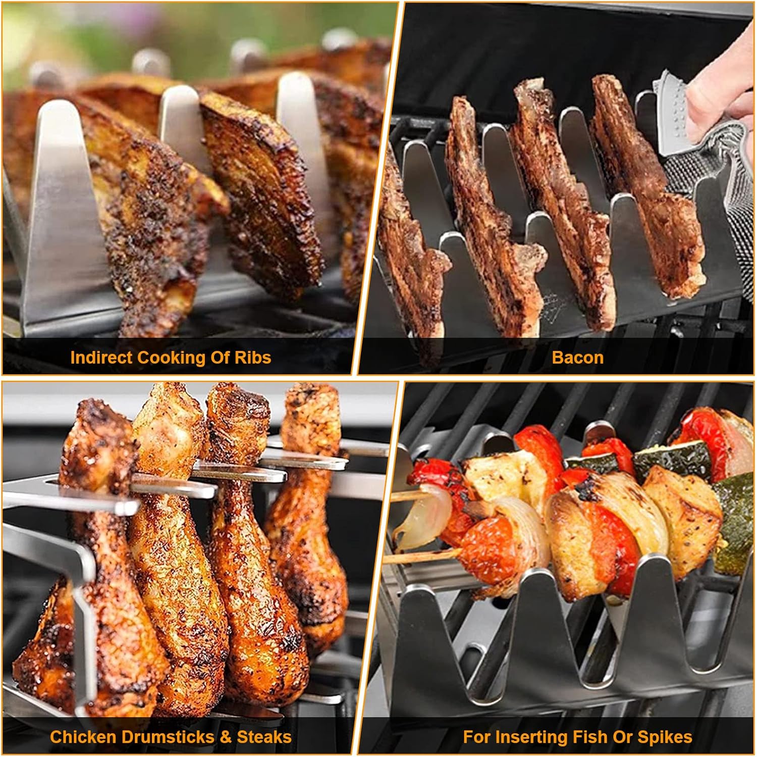 flintronic Griglia Barbecue, 2PC Supporto di Cottura per Costine Barbecue, Cottura in Verticale per Barbecue, Strumenti per Barbecue in Acciaio Inox, Adatto carbonella Gas Elettrico flintronic Griglia Barbecue, 2PC Supporto di Cottura per Costine Barbecue, Cottura in Verticale per Barbecue, Strumenti per Barbecue in Acciaio Inox, Adatto carbonella Gas Elettrico