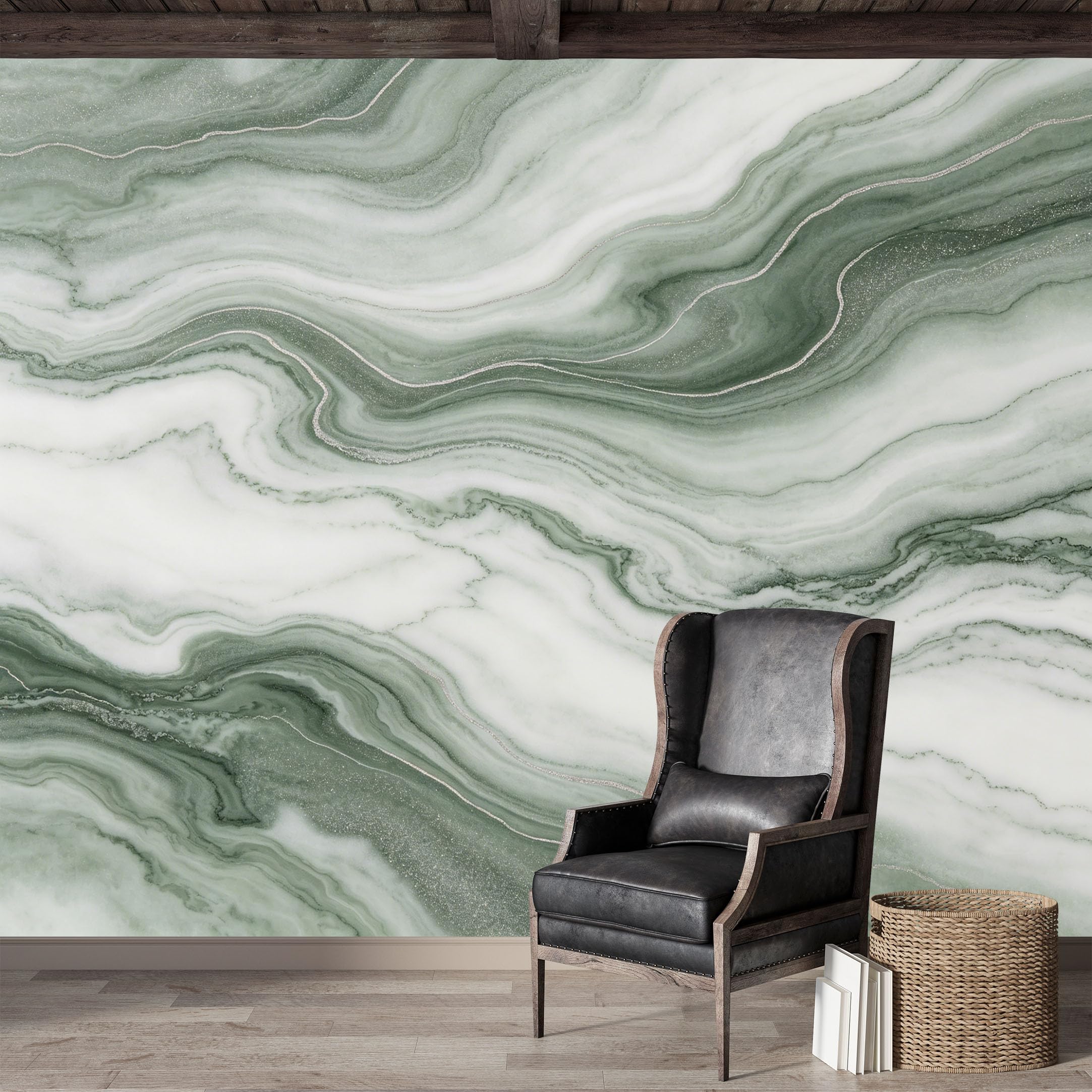 Custom Size Wall Mural,Green Agate Marble Texture Swirl Premium Water Activated SelfAdhesive Wallpaper,Removable Wall Covering,Easy DIY Install Wall Art for Indoor Home Decor