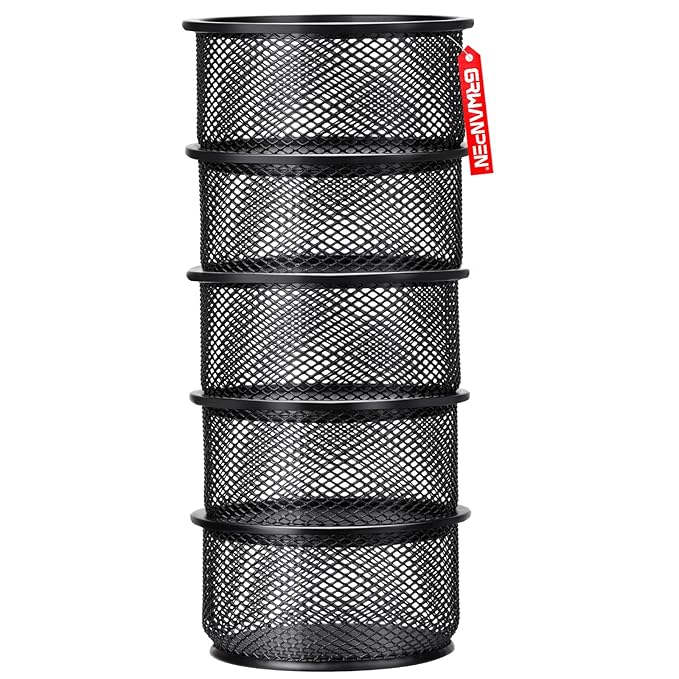 Metal Paper Clip Holder Paper Clip Dispenser for Desk Mesh Paper Clip Organizer Black, 5 Pack