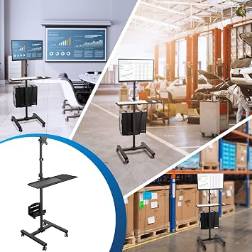 Mount-It! Rolling Computer Cart on Wheels, Mobile Desk Workstation with Monitor Mount for up to 32 Screen, Full Keyboard Tray, Floating Adjustable CPU Holder, Standing up to 70 Tall
