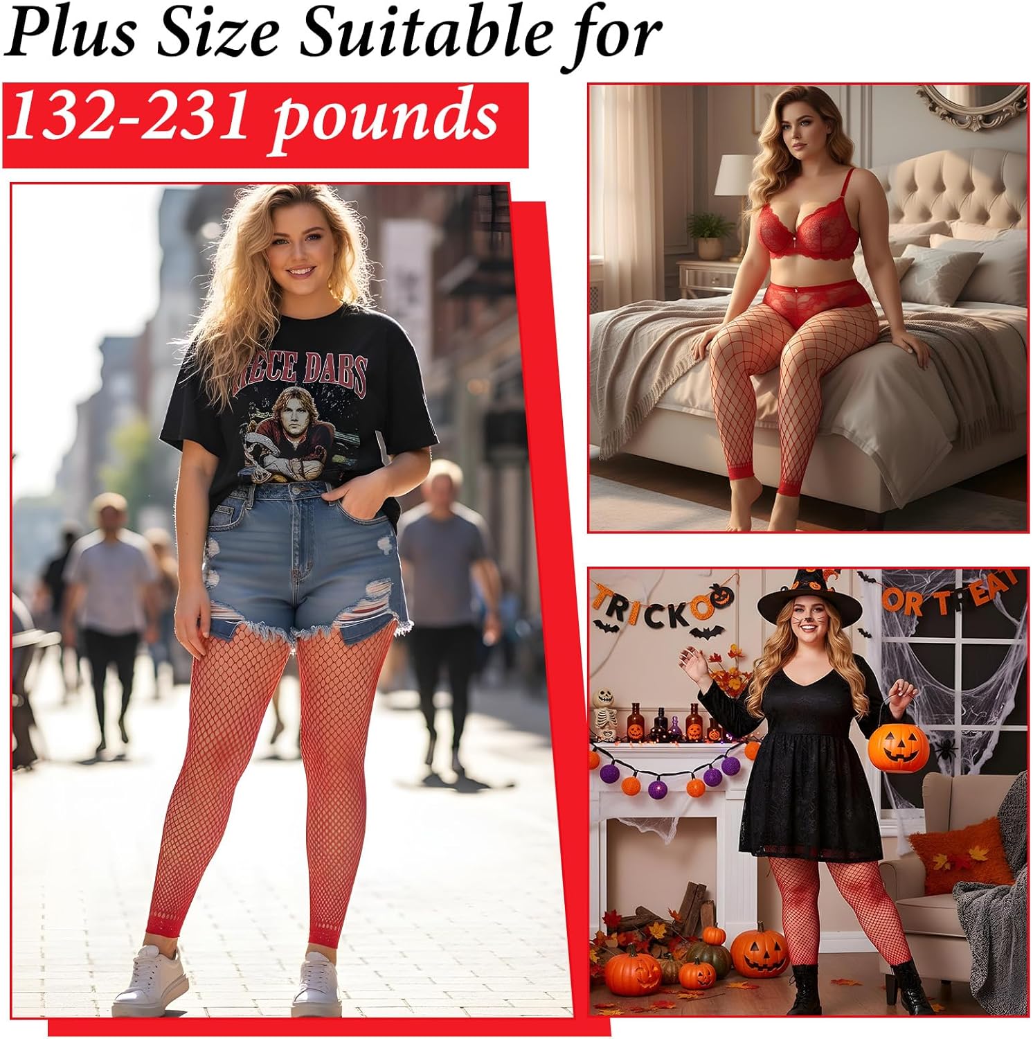 Prasacco 3 Pairs Women's Plus Size Fishnet Stockings, High Waist Stretchy Footless Tights, Black Pantyhose For Daily XL-4XL - Image 6