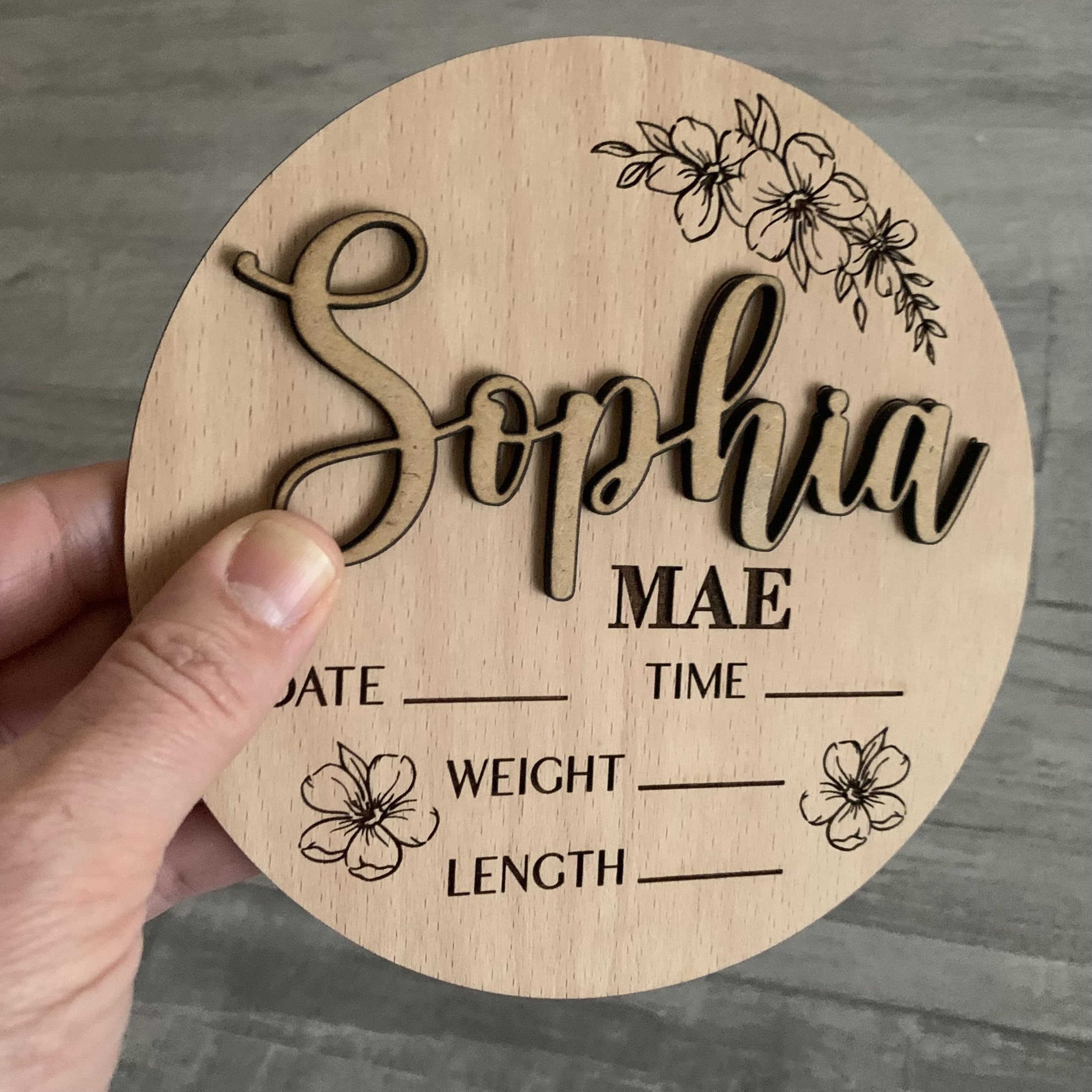 Panneau de Naissance Personnalisé en Bois 3D avec Fleurs – Plaque Prénom Bébé – Annonce de Naissance Unique – Cadeau Nouveau-né – Décoration Chambre Bébé - Accessoires photo pour l'hôpital (Design 1)