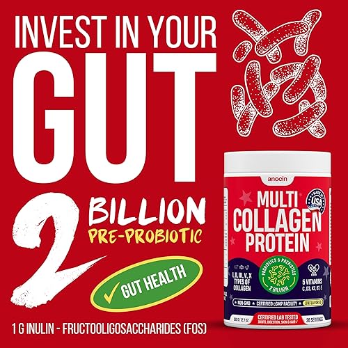 Miniatura 4 de Péptidos de colágeno múltiple con prebióticos + probióticos + tipo I, II, III, V, X + polvo de colágeno hidrolizado con vitamina C+D3+B7+K2+E ácido