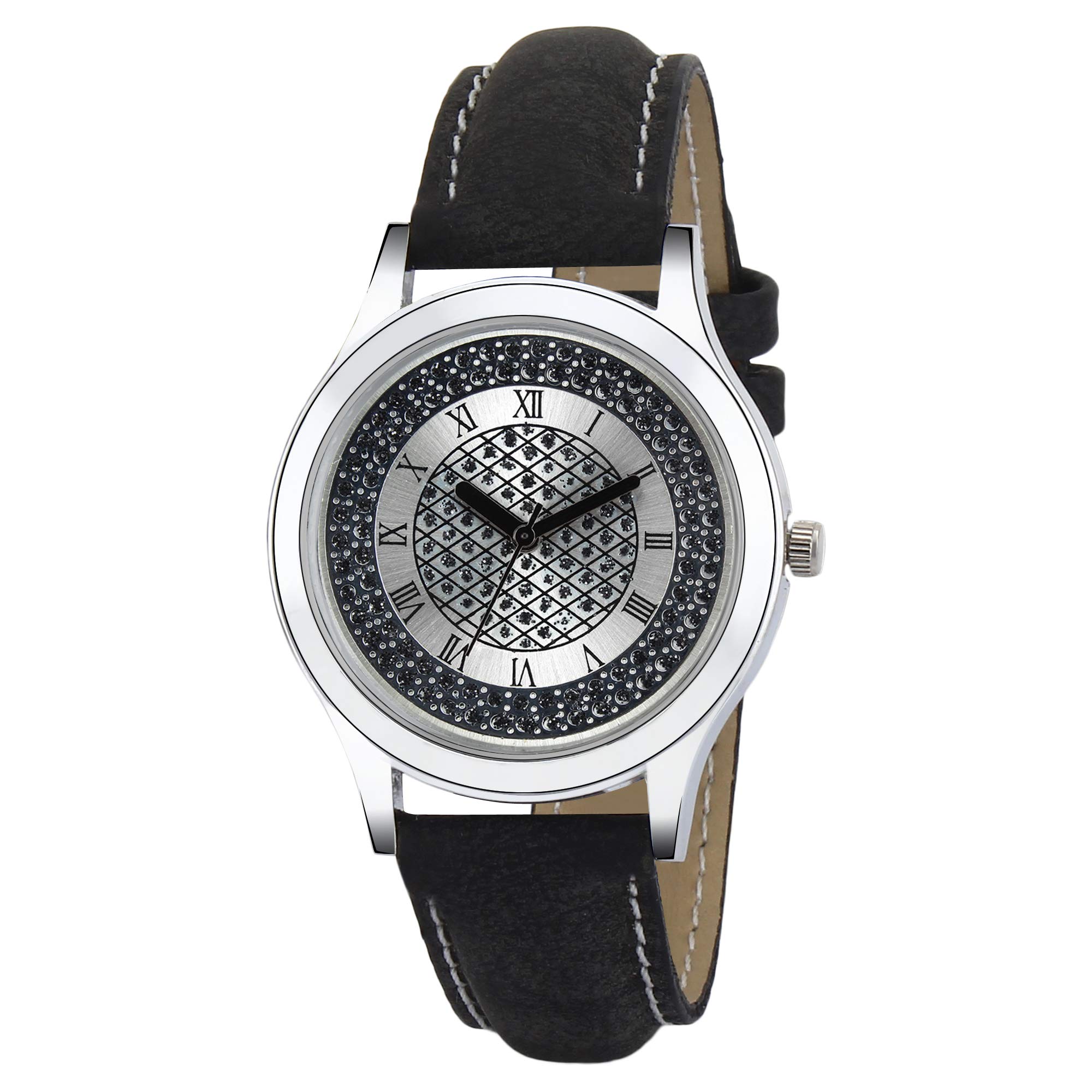 SMAEL Exclusive Quartz Movement Black Leather Strap Black Crystal Finish Dial Analogue Womens and Girls Wrist Watch (CSM121) (B07MF7MD8C) Amazon Price History, Amazon Price Tracker