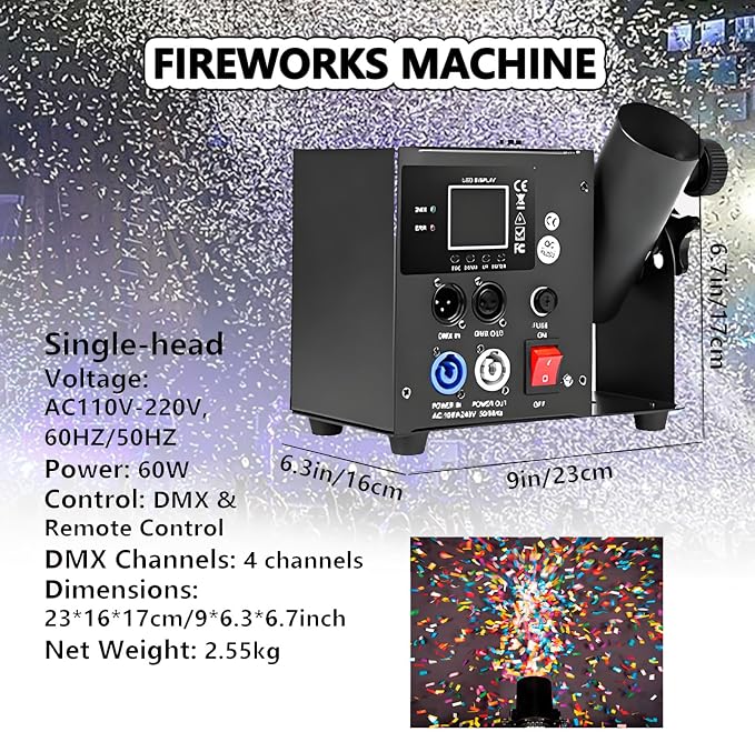Máquina eléctrica profesional de cañón de confeti 80cm con control inalámbrico miniatura 2