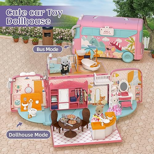 Miniatura 2 de MITCIEN Juego de casa de muñecas, kit de juguete portátil para caravana, autocaravana, autocaravana, con muñecos de conejito de bichos, mini casa de