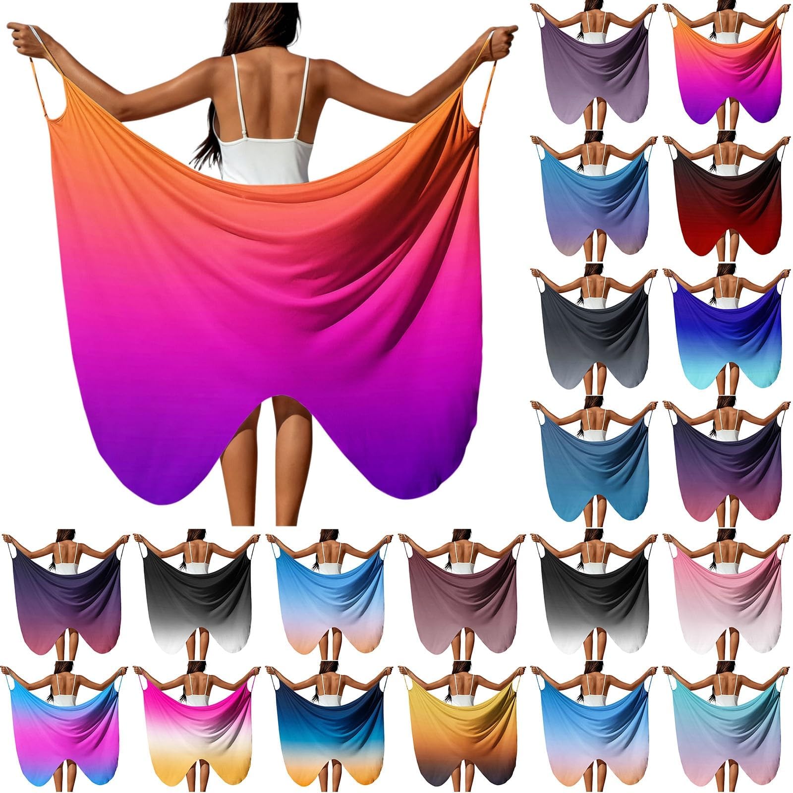 Sarong Wraps for Women Plus Size Gradient Color Spaghetti Strap Maxi Dress Bikini Swimsuit Sarongs Coverup Boho Pareo