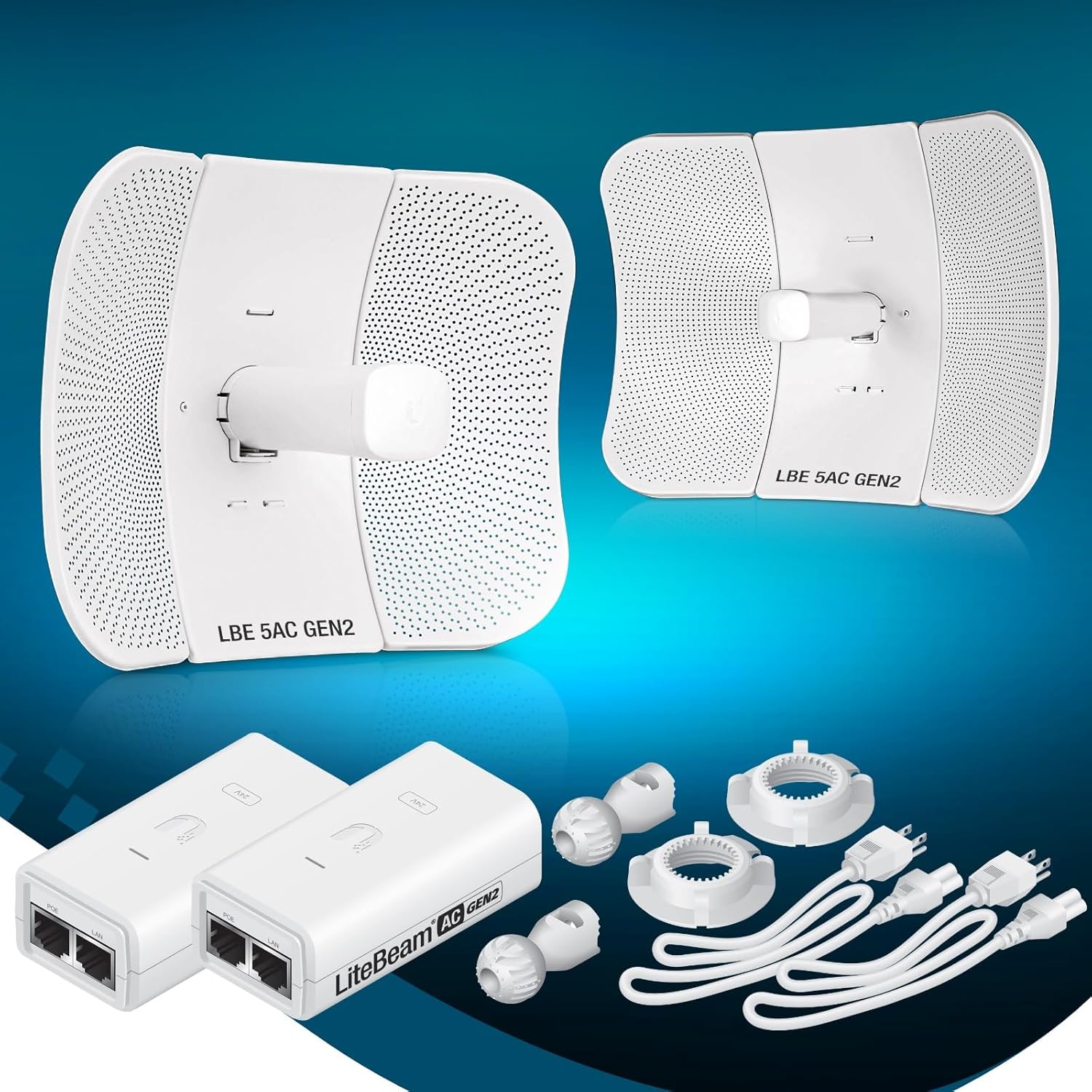 Wireless Bridge LBE-5AC-GEN2 PRE-CONFIGURED Bundle of 2 Ubiquiti LiteBeam 5AC GEN2, 2 Units Kit 100% Configured as Outdoor Point-to-Point Wi-Fi Bridge, Access Point, 450+ Mbps Speed, 15+ km Range,.