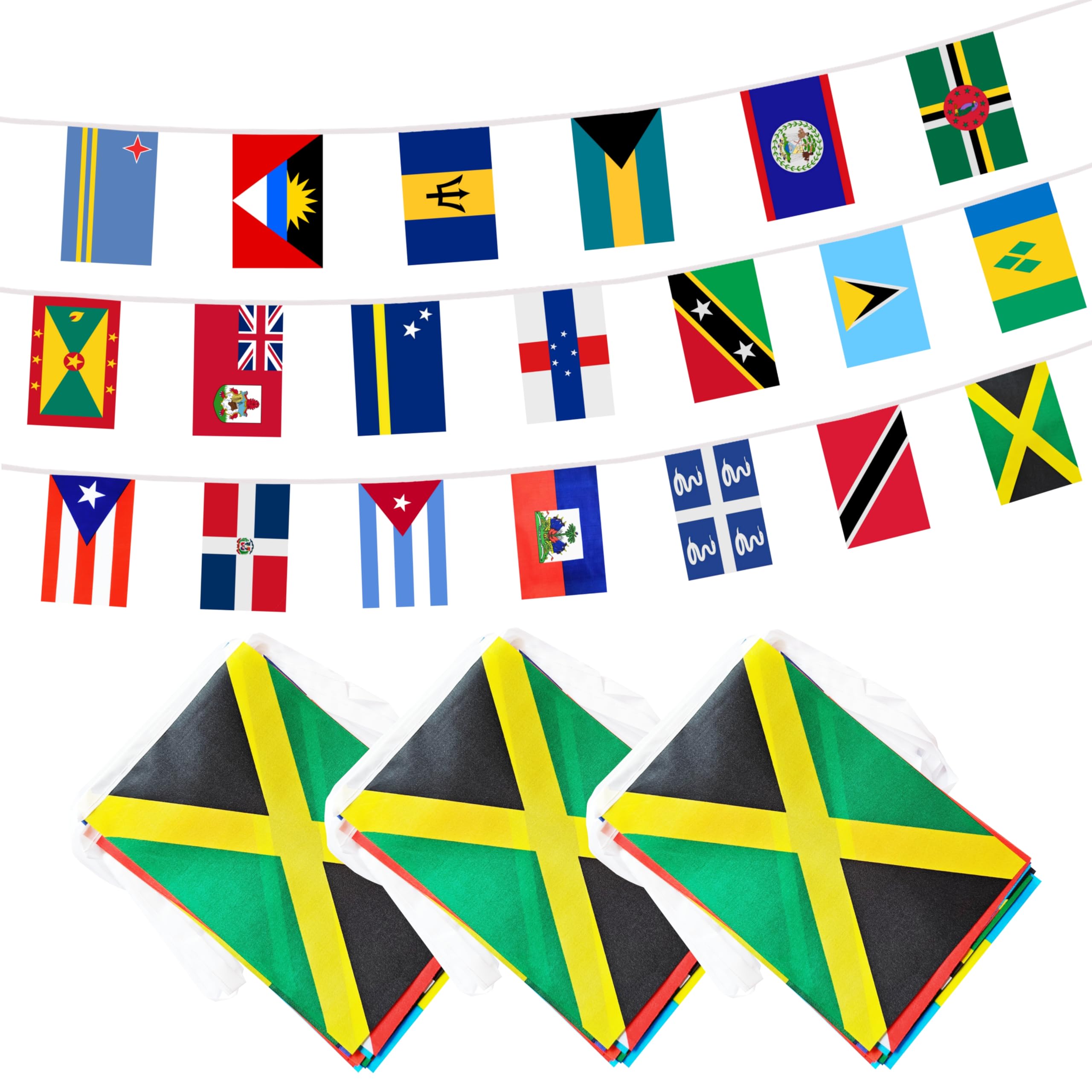 BCLin Caribbean 20 Country Flags Banner, 3 Pack, 8.2 x 5.5 in, Polyester, Indoor-Outdoor Use
