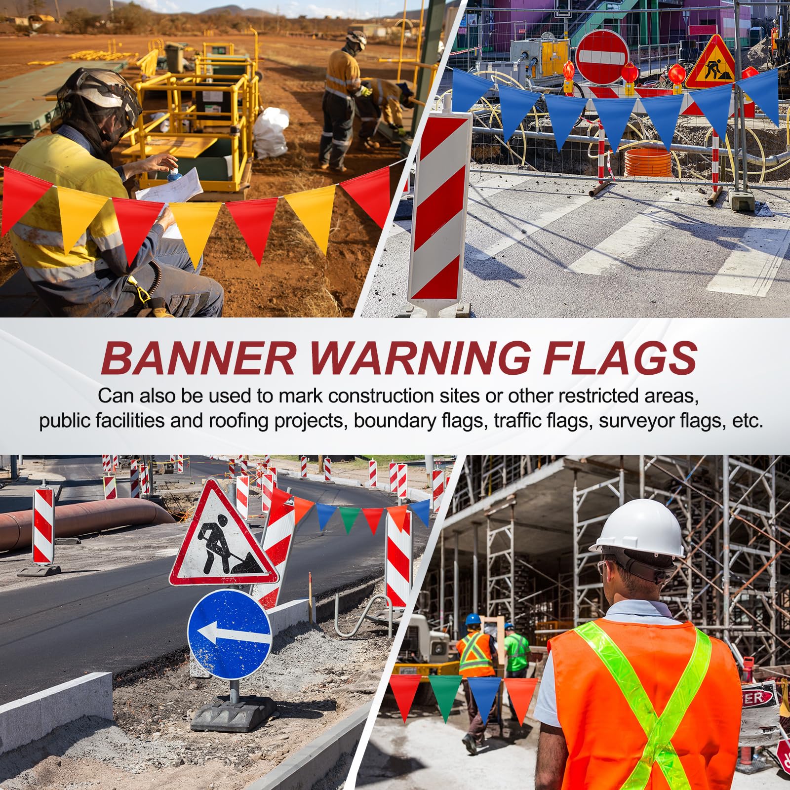 QUARKZMAN 102Ft Fanions Banderoles Drapeaux, 7"x10" Drapeaux Signalisation Banderoles Avertissement Marquage 500lbs Resistance pour Barriere (Jaune/Rouge, 45 Drapeaux)