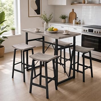 IDEALHOUSE Dining Table Set for 4, Wooden Kitchen Table and Chairs with Metal Frame for Small Space, Modern Dining Room Table and 4 Chairs for Kitchen, Restaurant, Living Room
