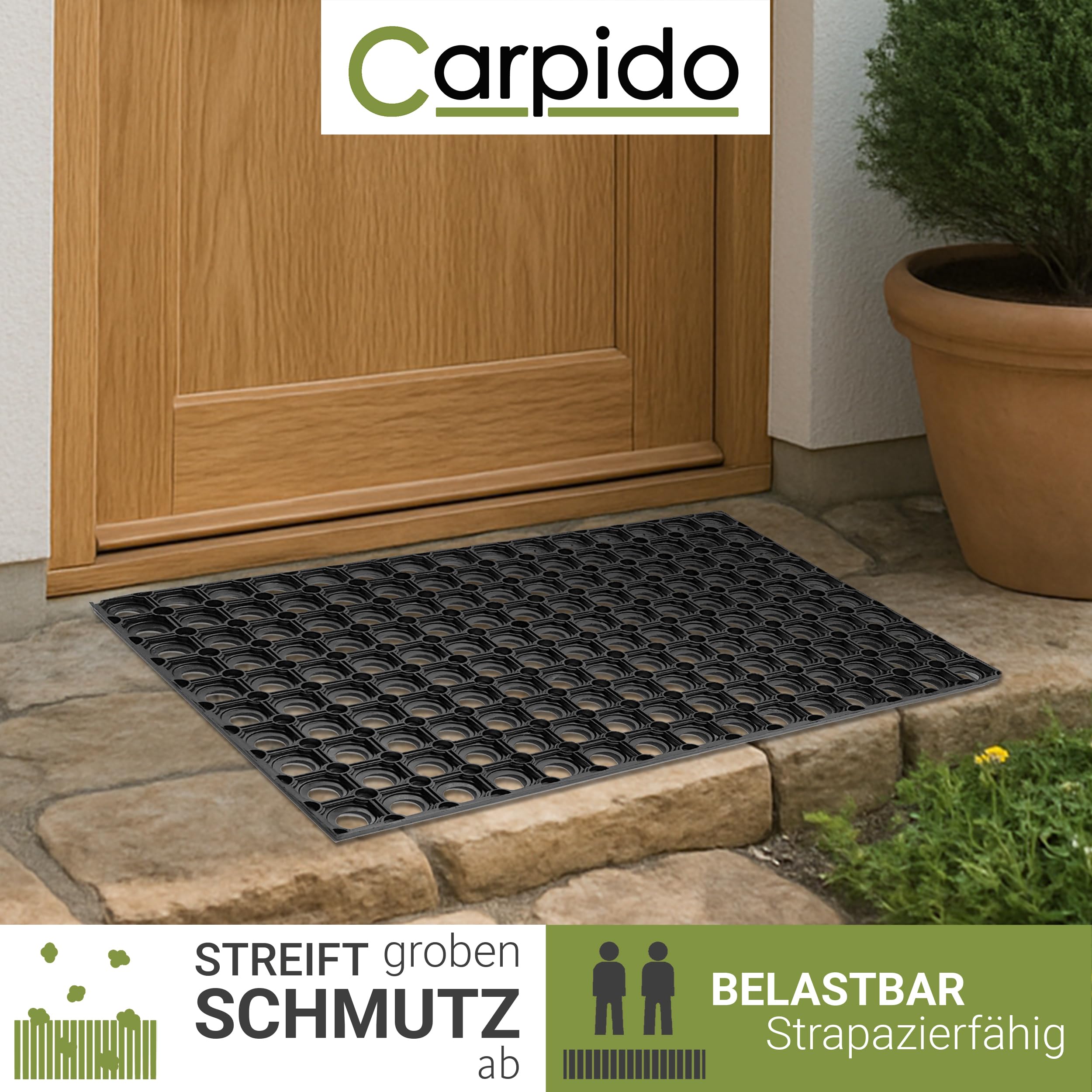 Rutschfeste Gummimatte Außen & Innen - Schwarz 80 x 120 cm (Rechteckig) | Witterungsbeständige Fußmatte Gummi Türmatte strapazierfähig Fußabstreifer klassisch Fußabtreter aussen Schmutzfangmatte