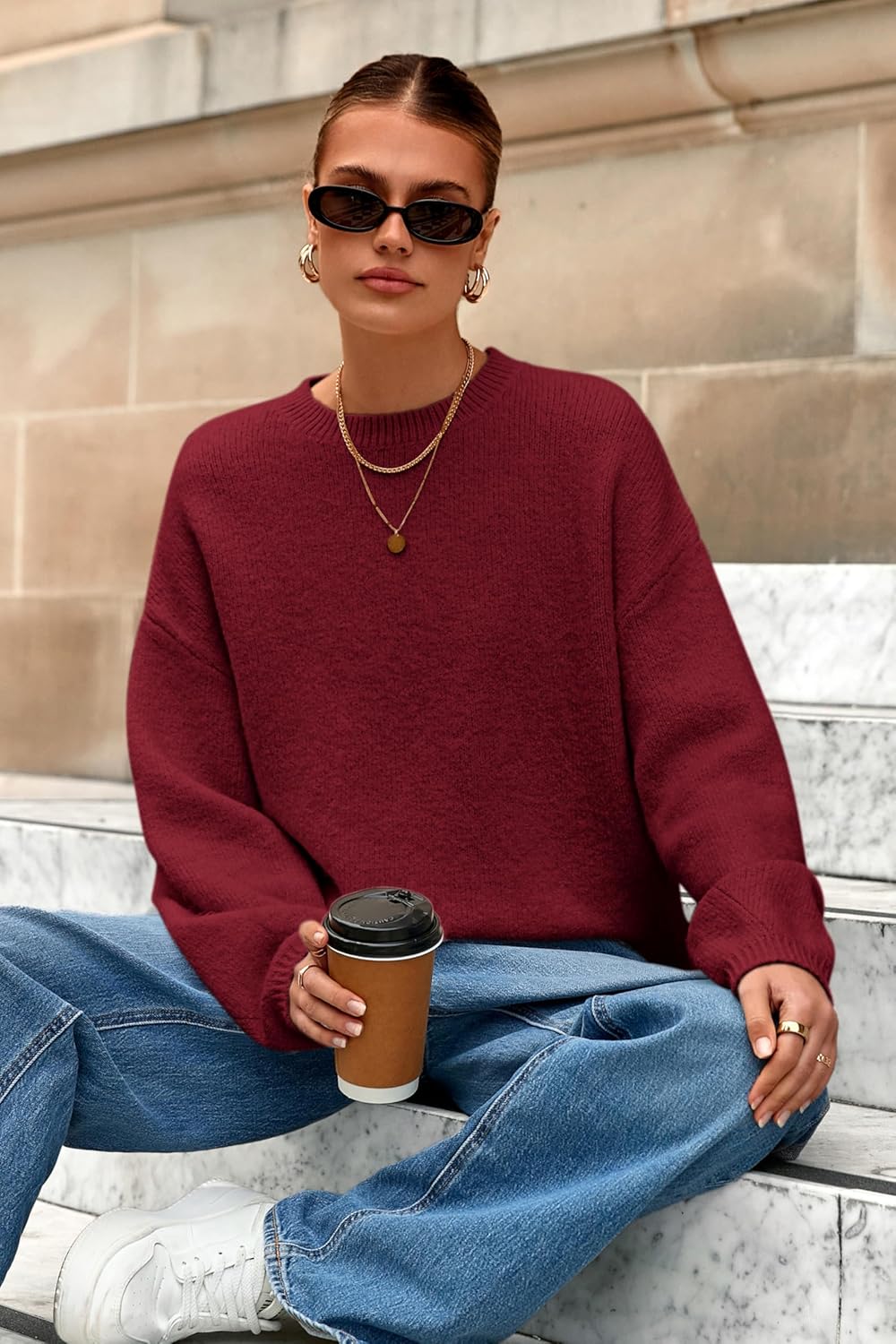 MASCOMODA Long Sleeve Crewneck Pullover Oversized Sweaters for Women Fall 2026 Casual Loose Fuzzy Chunky Knitted Jumper Tops - Image 3