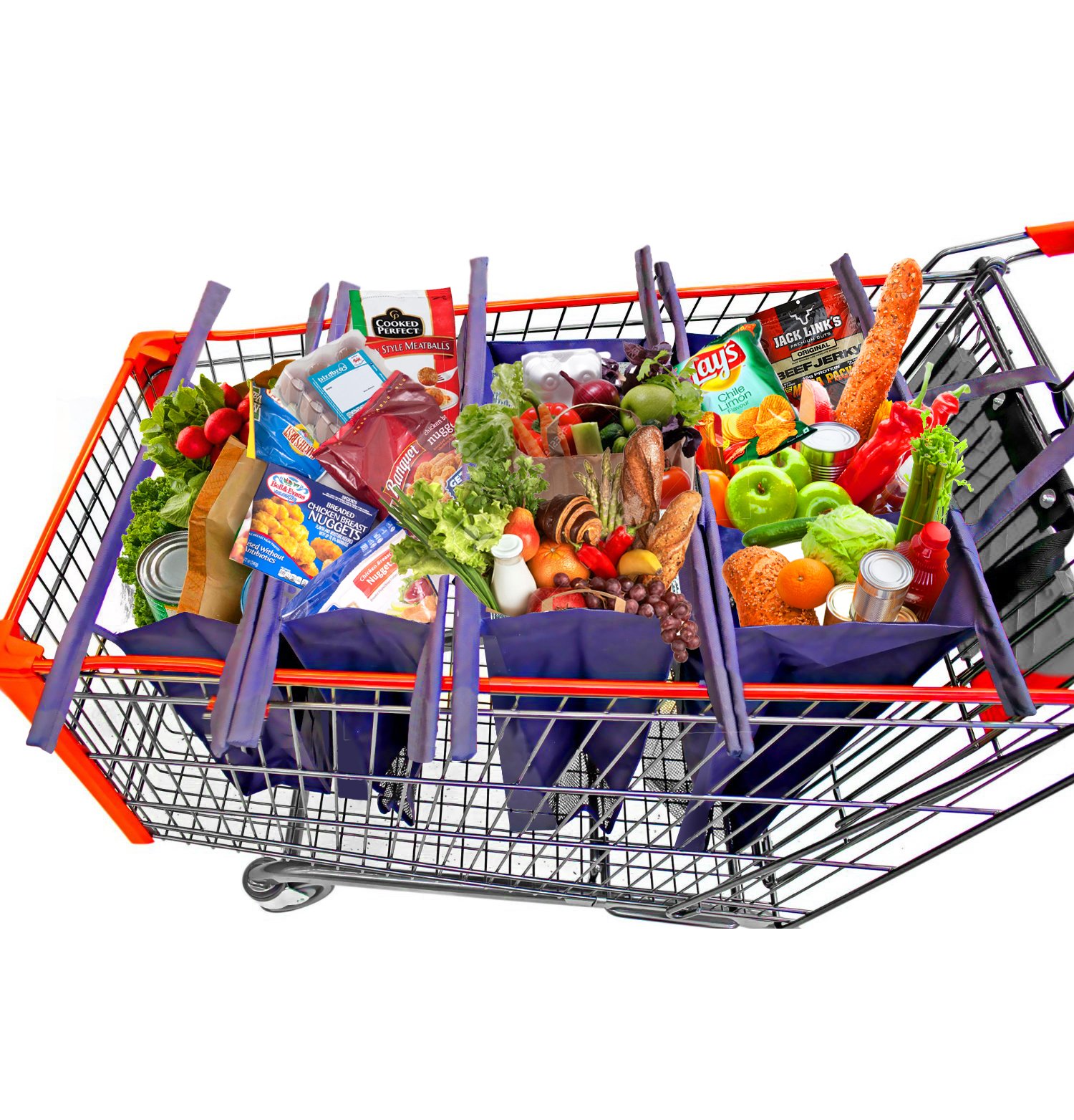 Trolley Bags- Set of 4 Reusable Grocery Shopping Cart Bags With Handles. Premium Insulated Cooler Bag. Grocery Organizer- Eco-Friendly- Heavy Duty- Foldable Market Bag. Medium. USA