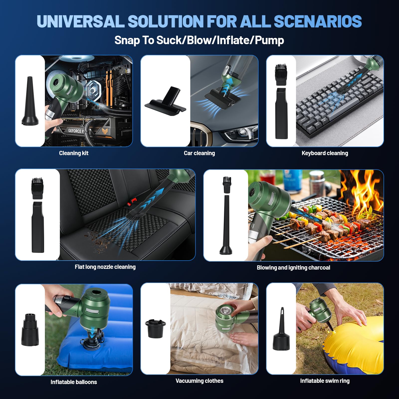 HANSILK Aspirabriciole Senza Fili 25000Pa Aspirapolvere Auto Portatile Potente con Funzione 4 in 1 Aspirazione Soffiaggio Gonfiaggio Svuotamento per Casa Ufficio Animali Cucina-Verde scuro