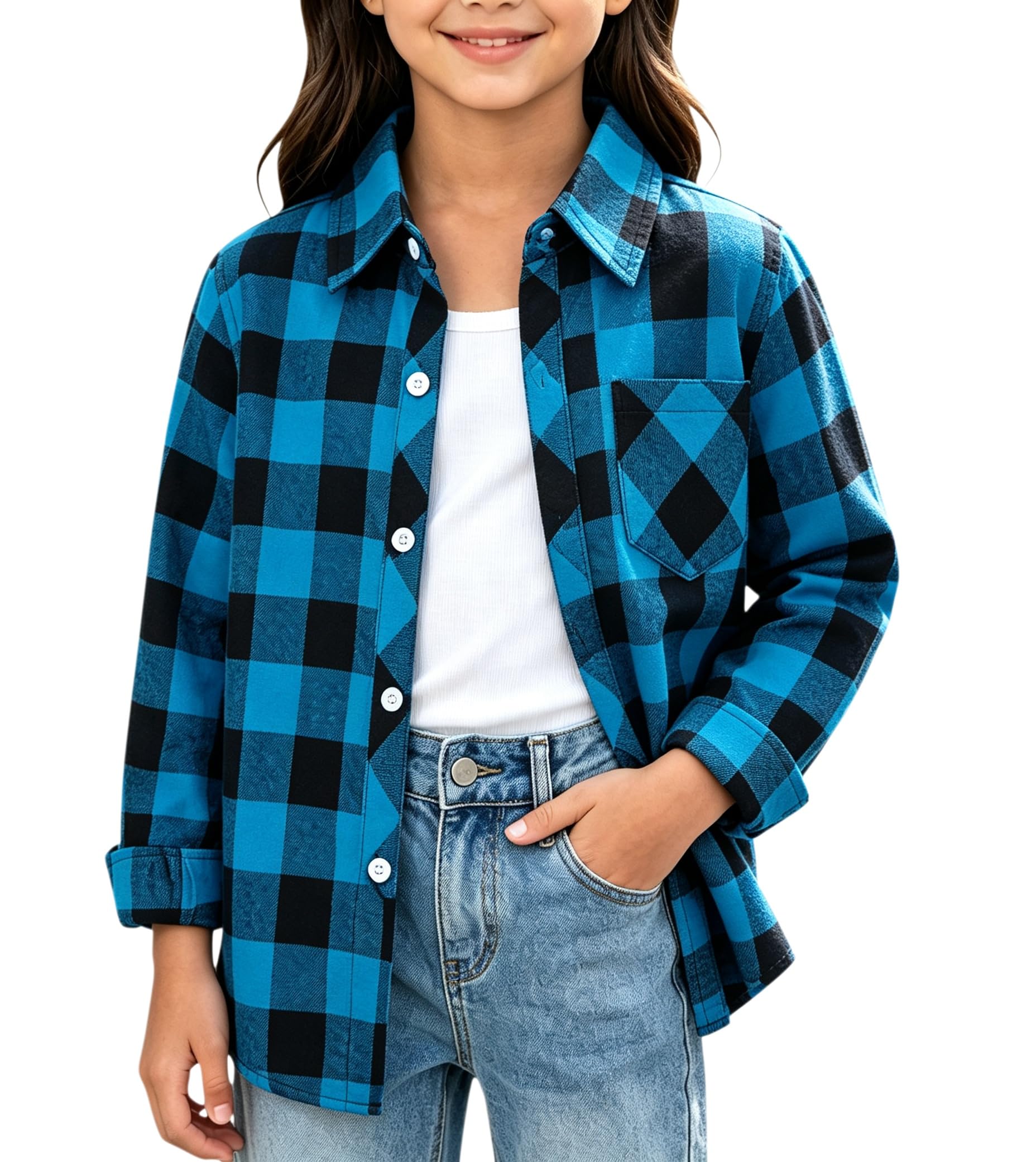SANGTREE Womens and Girls Long Sleeve Flannel Shirt Plaid Button Down Shirt