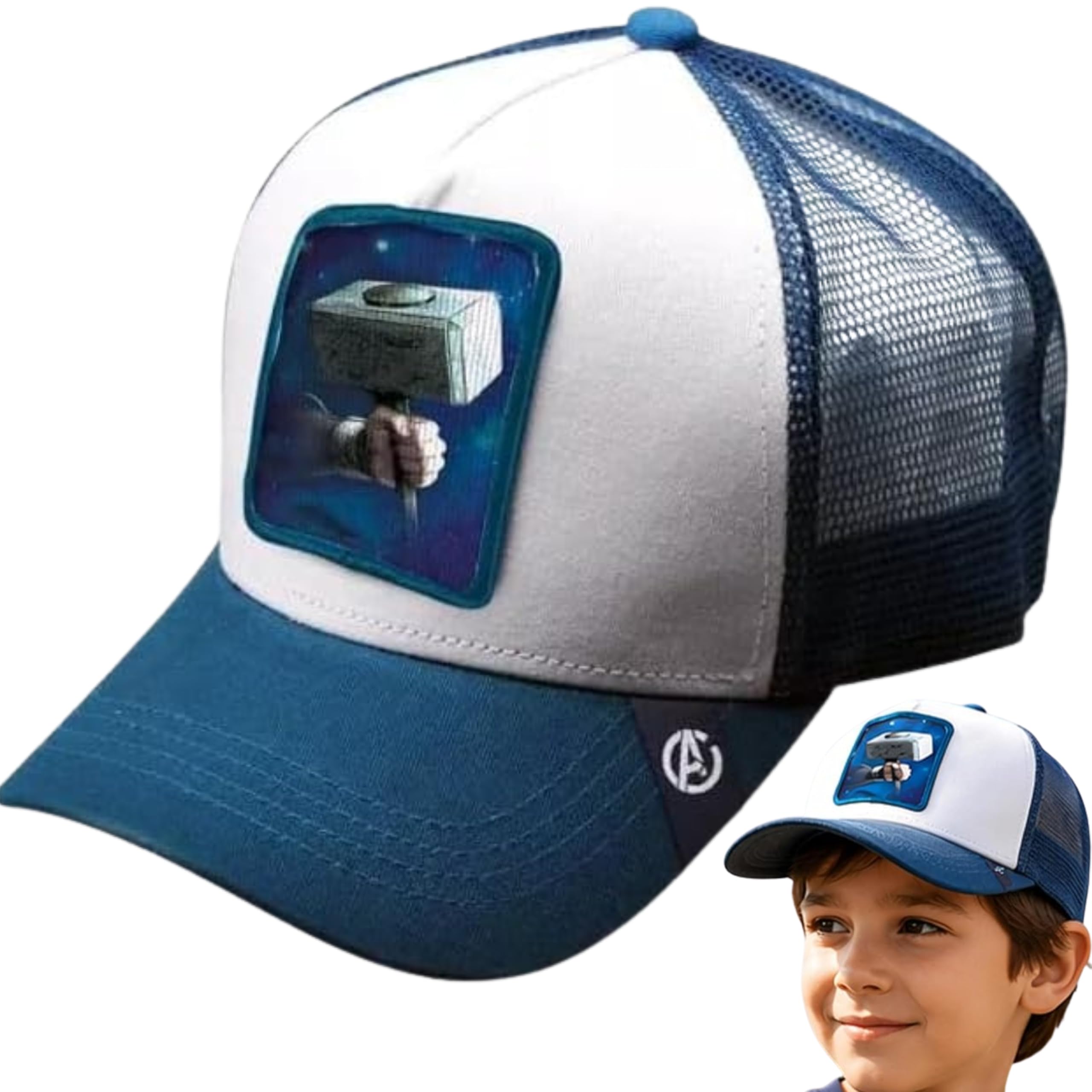 SRV Hub Thor Curved Brimmed Cap for Boys, Soft 100% Curved Cotton Adjustable Baseball Hat with Breathable Mesh, Sun Protection Cap for Outdoor Activities and Everyday Wear