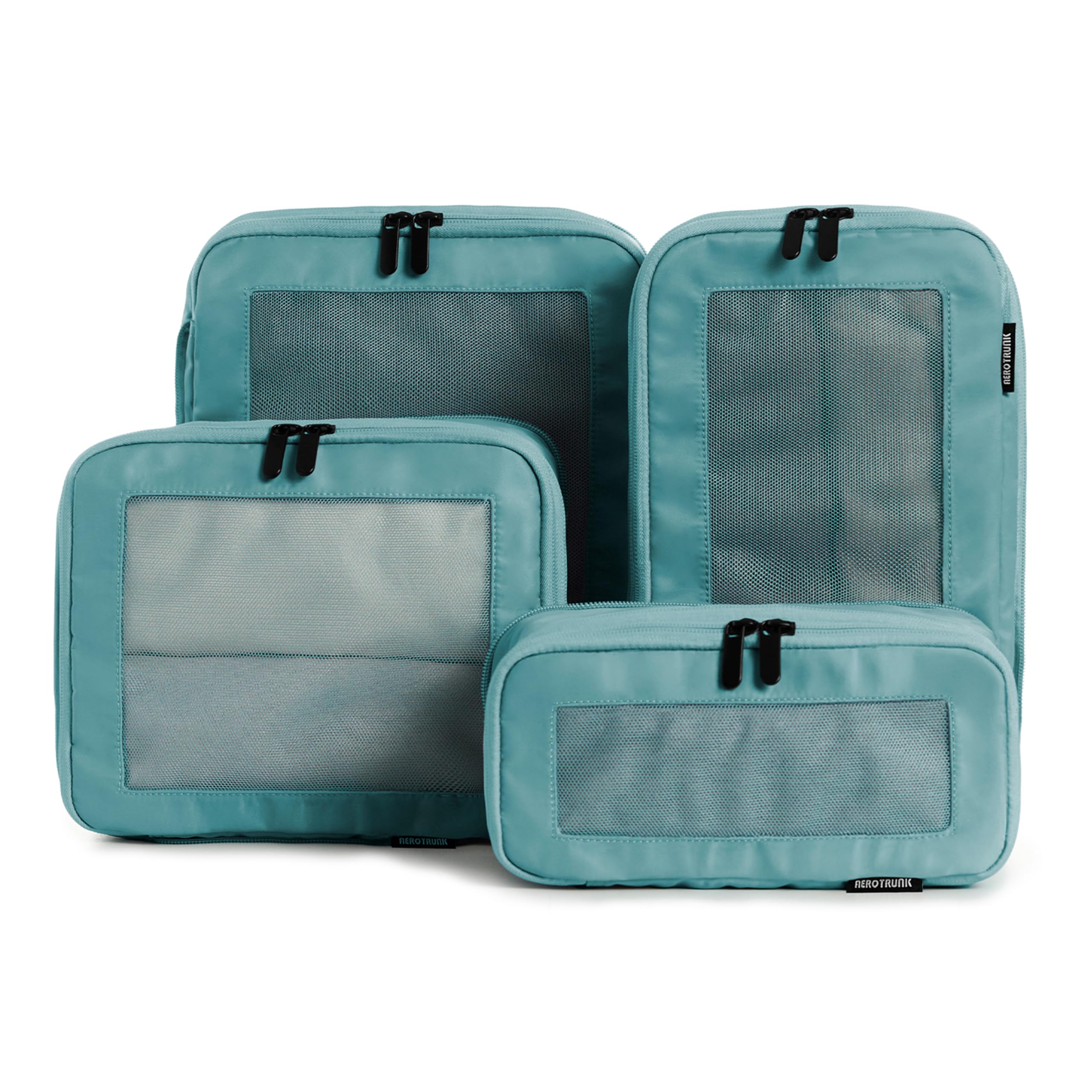 Aerotrunk Compression Packing Cubes for Travel - Luggage Organizer Bags - Double Zipper Packing Cubes for Suitcases (4-Pack, Teal)