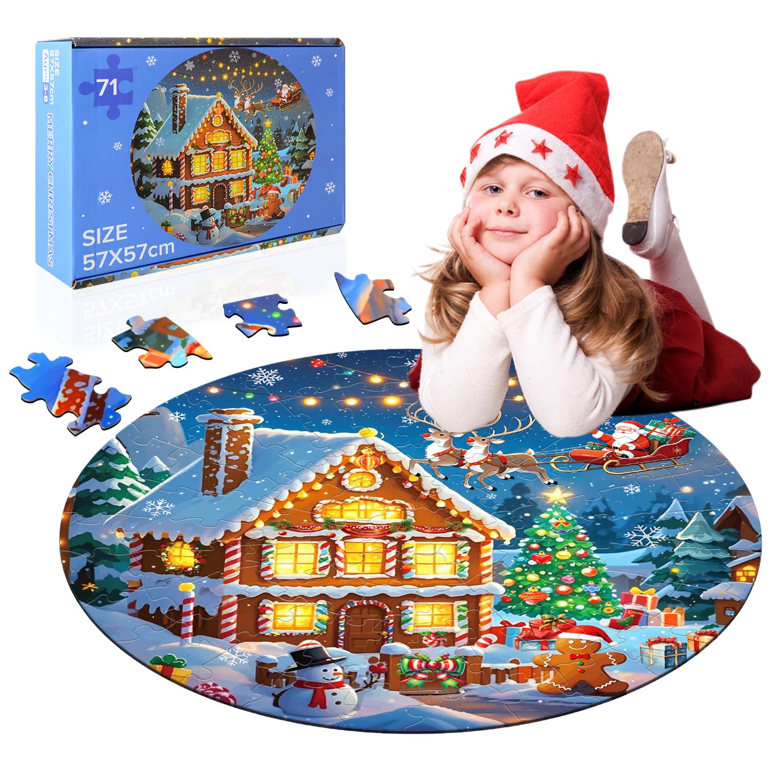 Puzzle di Natale per Bambini, 71 Pezzi di Carta, Educativo Infantile per 3-8 Anni, Regalo di Compleanno e Natale Adatto per Ragazze e Ragazzi