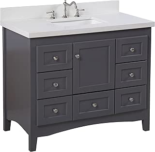 Abbey 42-inch Bathroom Vanity (Quartz/Charcoal Gray): Includes a Charcoal Gray Cabinet, Quartz Countertop, Soft Close Drawers and Doors, and Rectangular Ceramic Sink - coolthings.us