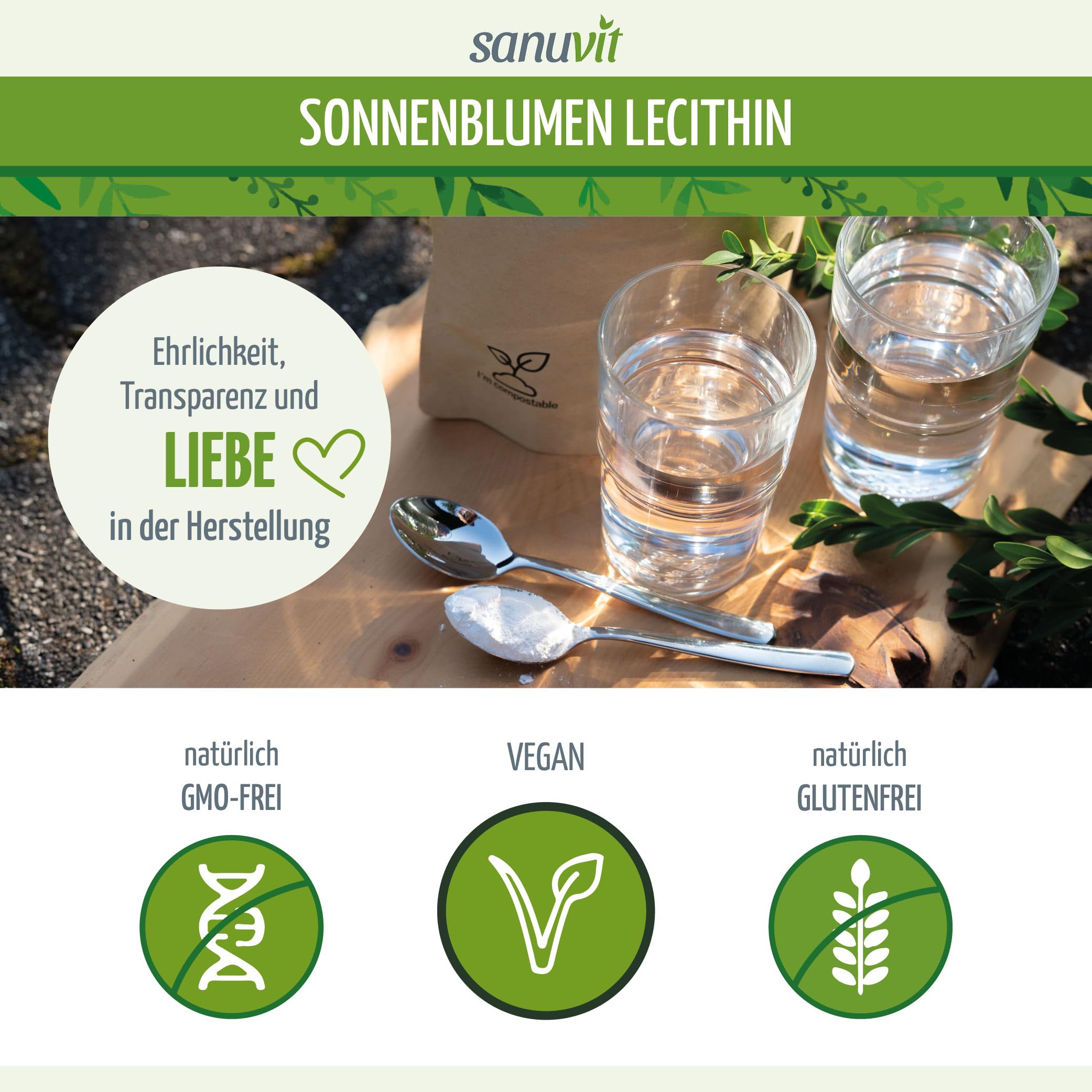 Sonnenblumen-Lecithin Pulver 500 g | Reinlecithin | Hohe Bioverfügbarkeit | Pulver zum Kochen & Backen | vegan