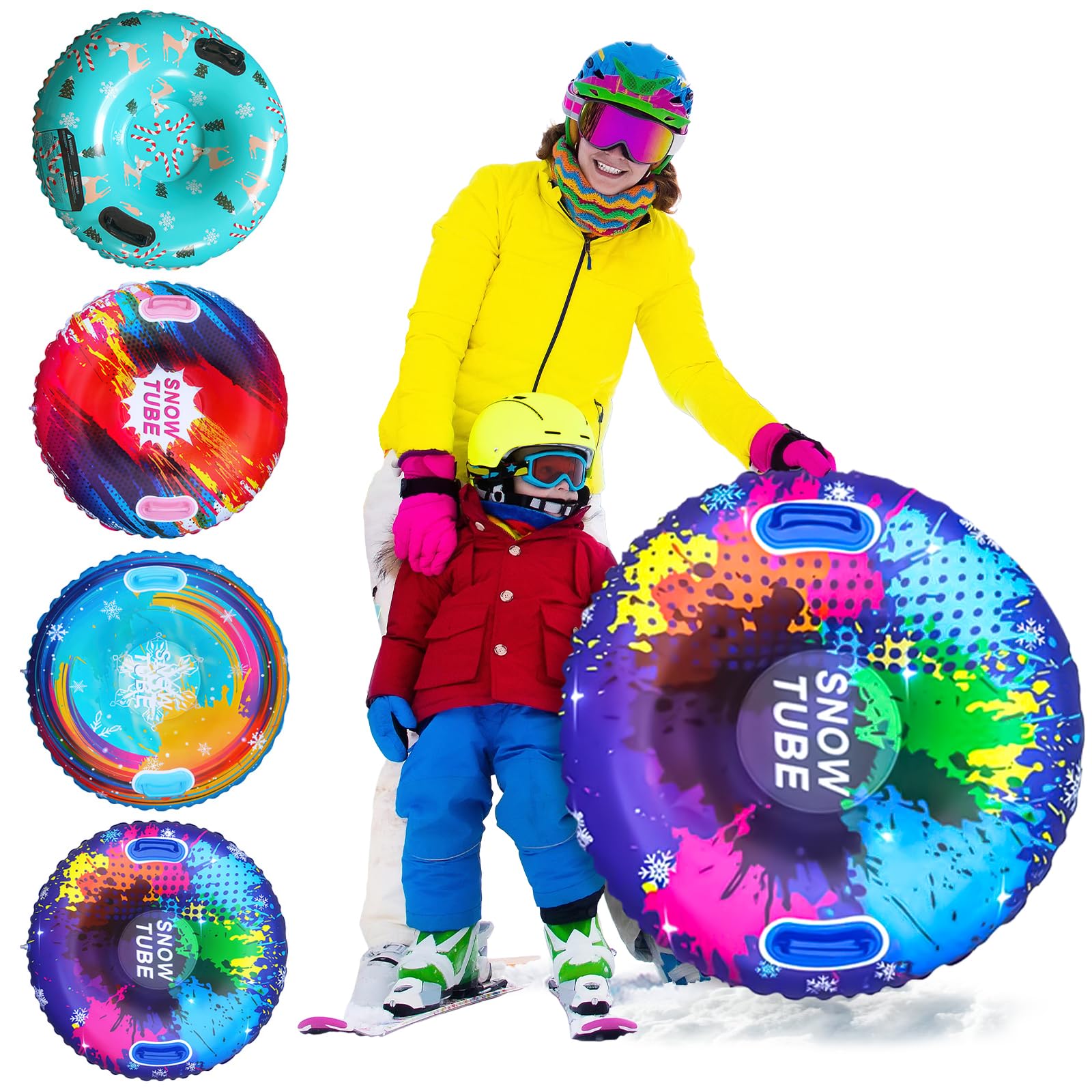 Slitta da Neve Gonfiabile con 2 Maniglie - 80x80 Cm Tubo da Neve Gonfiabilee Spesso per Tutte Le Età, Snow Tube, Luges Gonflables, Vivi Avventure Invernali Indimenticabili