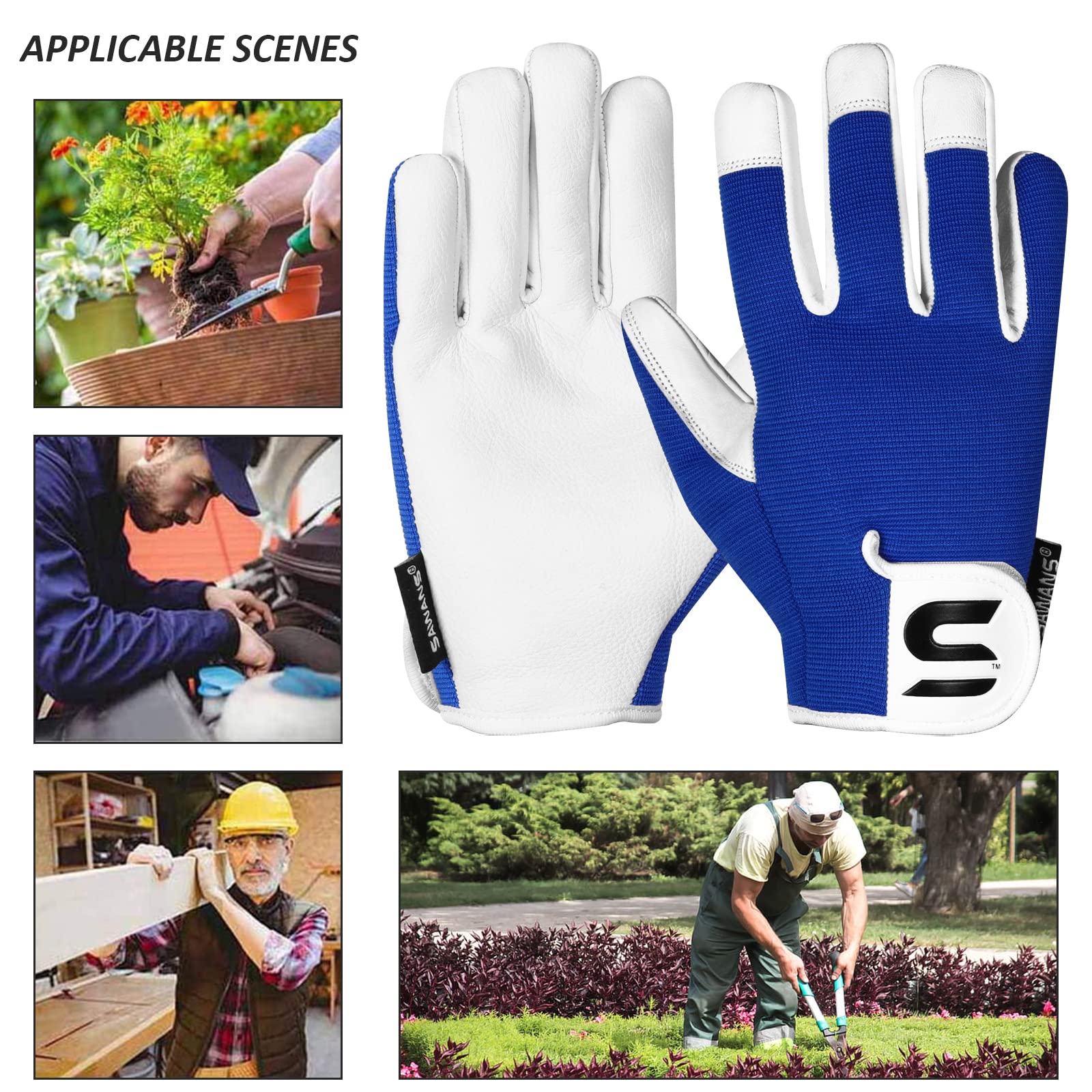 SAWANS Guanti da Giardinaggio in Pelle da Donna e da Uomo Guanti da Giardino a Prova di Spina per Donne e Uomini Giardinaggio Guanti da Lavoro durevoli in Pelle di Capra