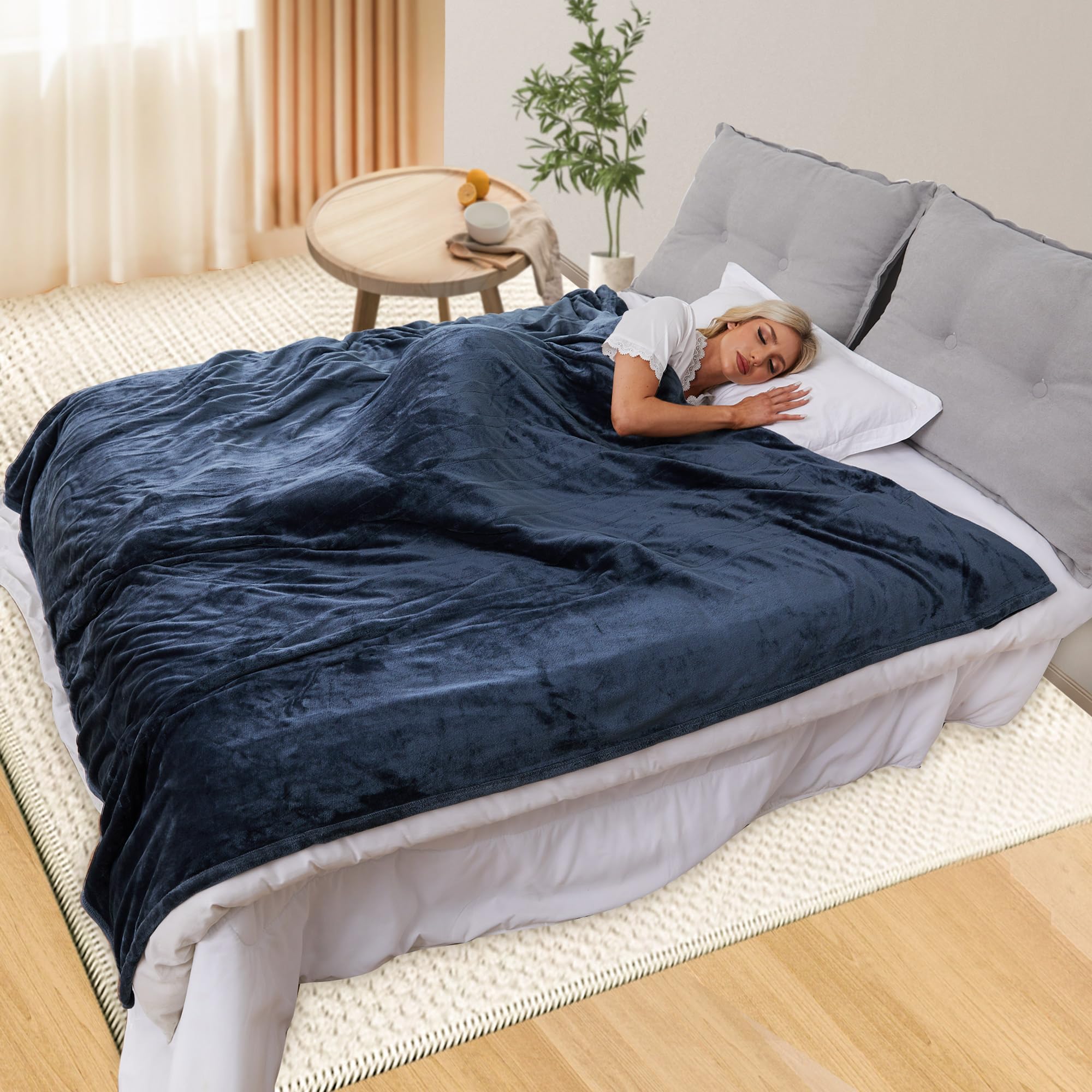 Electric Blanket Heated 72"x84" Full Size Flannel Heated Blanket with 4 Heating Levels & 10 Hours Auto Off, Machine Washable - Dark Blue