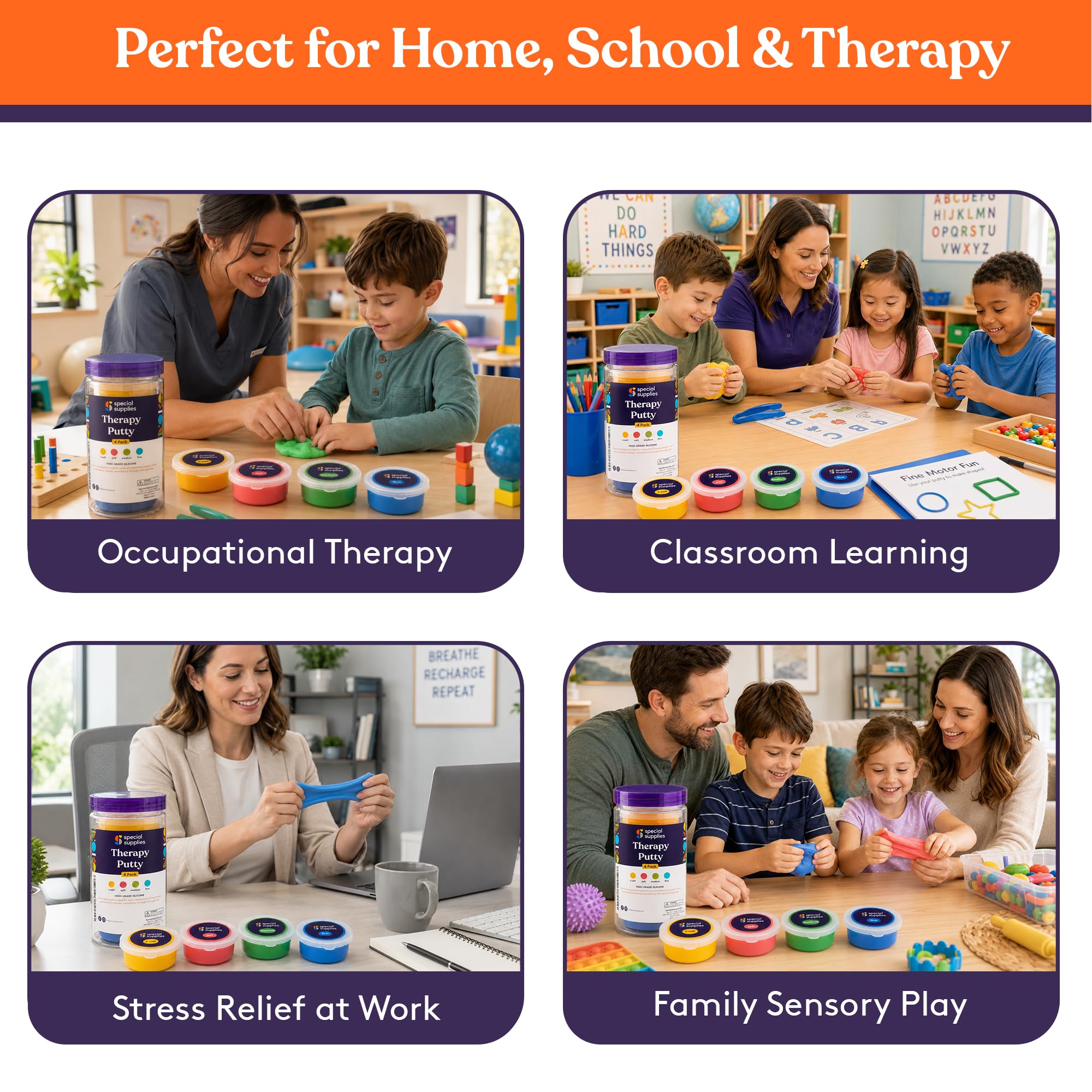 Special Supplies Therapy Putty for Kids and Adults - Resistive Hand Exercise Stress Relief Therapy Putty Kit, Set of 4 Strengths, Three Ounces of Each Putty — Amazon image 7