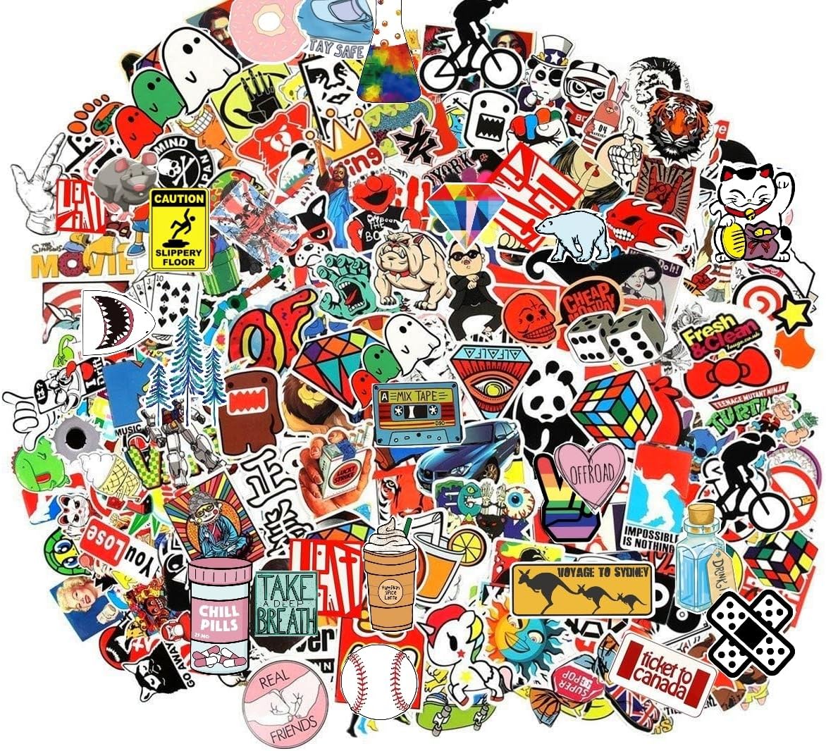 Cool Sticker 100pcs Random Music Film Vinyl Skateboard Guitar Travel Case Sticker Door Laptop Luggage Car Bike Bicycle Stickers (Random 100pcs)