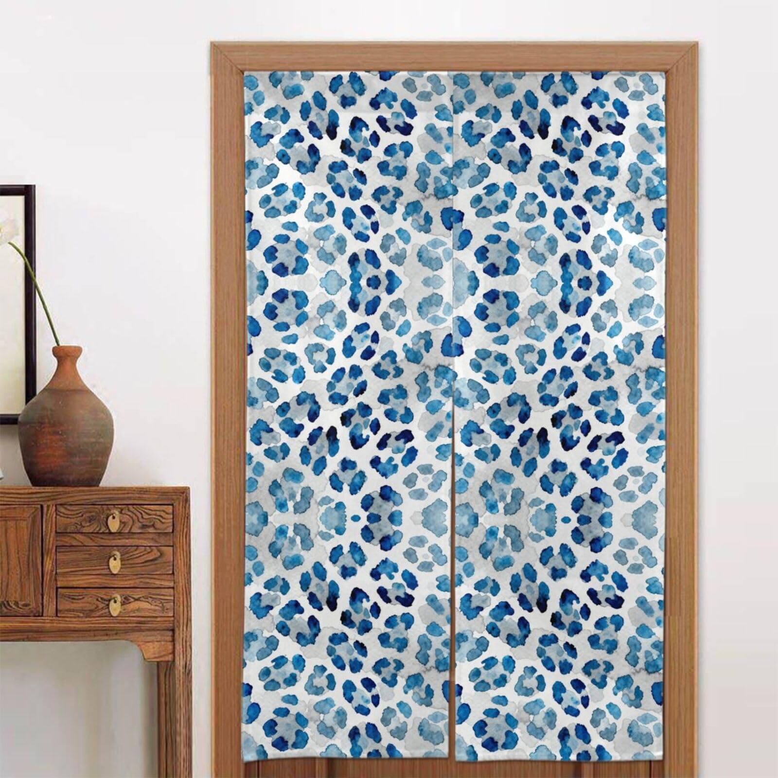 CNTDBU Blue leopard print Door Curtain 34x56 Inch-Room Divider Panel for Privacy, Entryway Screen for Kitchen Bedroom