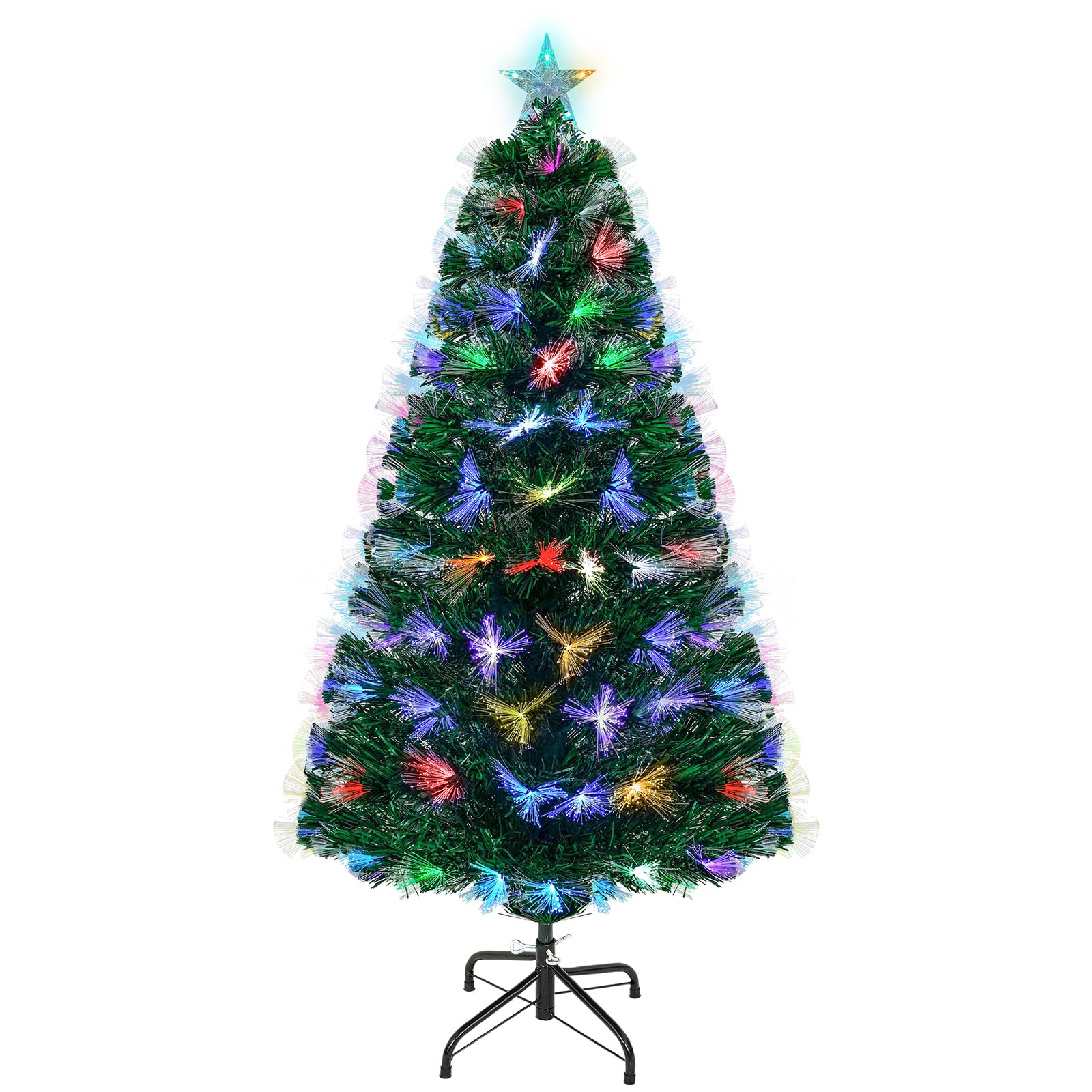 Uten 120 cm Künstlicher Weihnachtsbaum, mit integrierten mehrfarbigen Glasfaser Licht, 125 PVC-Spitzen, Vorgeleuchteter Tannenbaum mit Metallständer