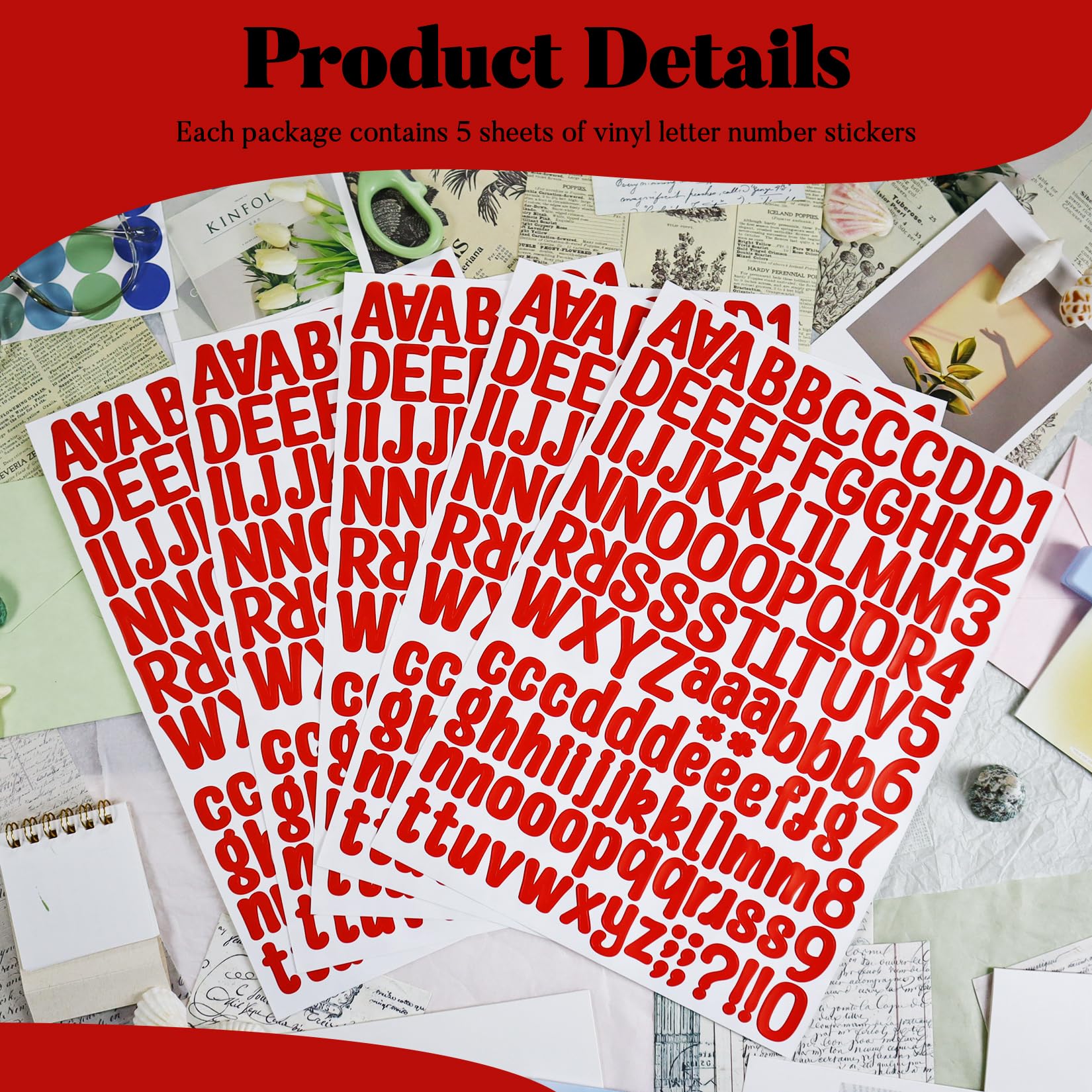 BINLINHONGO Lot De 380 Lettres Et Chiffres Autocollants En Vinyle Pour