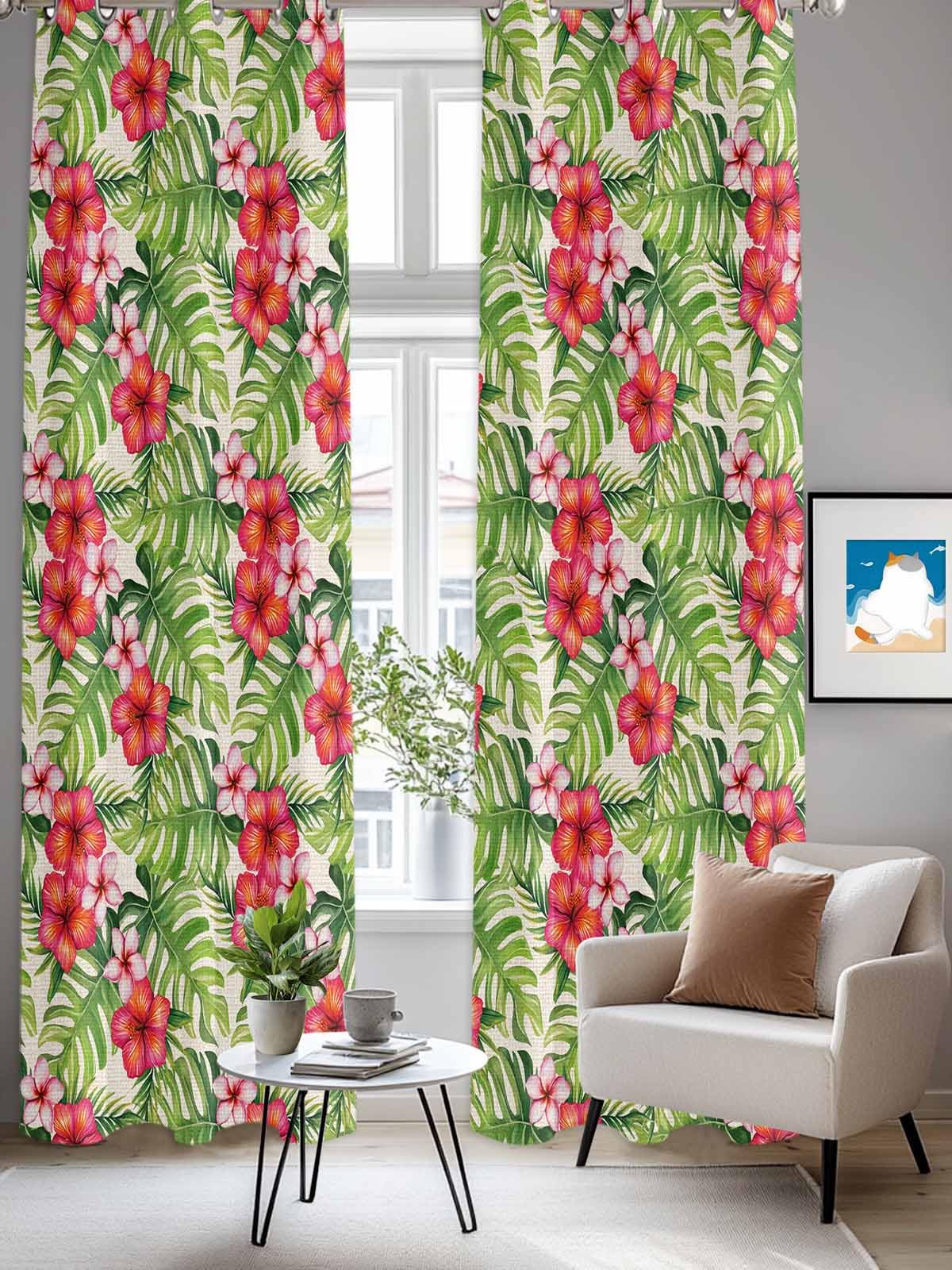 Palm Leaf Window Curtains Panels with Silver Grommet,Green Summer Tropical Plant Botanical Flower Kitchen Cafe Curtain Draperies Window Treatment Set for Living Room/Bedroom/Bathroom/Cafe,84x84