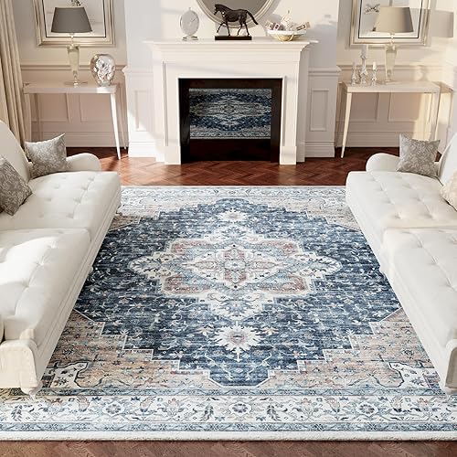 koorlian Alfombra vintage tribal bohemia de 8 x 10 pies, grande, suave, antideslizante, lavable, para sala de estar, comedor, dormitorio, cocina,