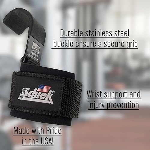 Miniatura 7 de Schiek Sports 1200 Ganchos de elevación de potencia, soporte de agarre máximo en levantamiento pesado, ajuste cómodo