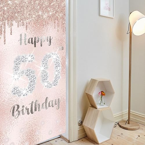 Miniatura 6 de Decoraciones de cumpleaños número 50 para mujer, regalos de cumpleaños 50, pancarta de puerta 50 y fabulosa banda y tiara para mujer, diamantes con
