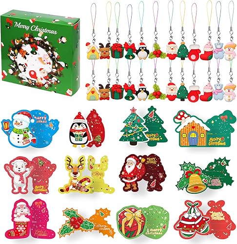 Llaveros con temática navideñacolgantes con tarjetas de regalo de intercambio para niños y niñas, recuerdos de fiesta, calendario de cuenta