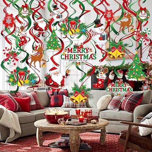 Miniatura 6 de 40 remolinos de Navidad, decoración de Konsait rojo y verde, guirnalda de remolinos colgantes de Navidad, adornos de techo, suministros de