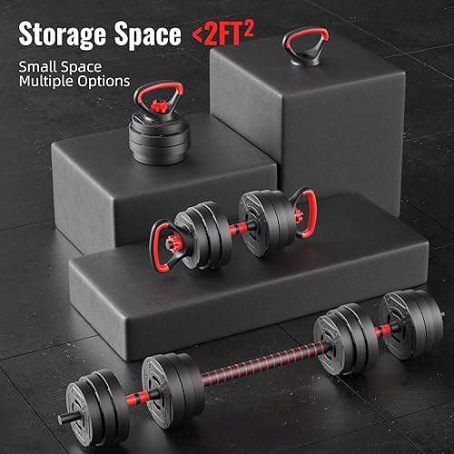 Miniatura 4 de Fitvids Multi-Functional Portable Changeable Dumbbell and Barbell Kettlebell Set with Adjustable Weights, Multiple Styles, 40LBS or 60LBS Sets