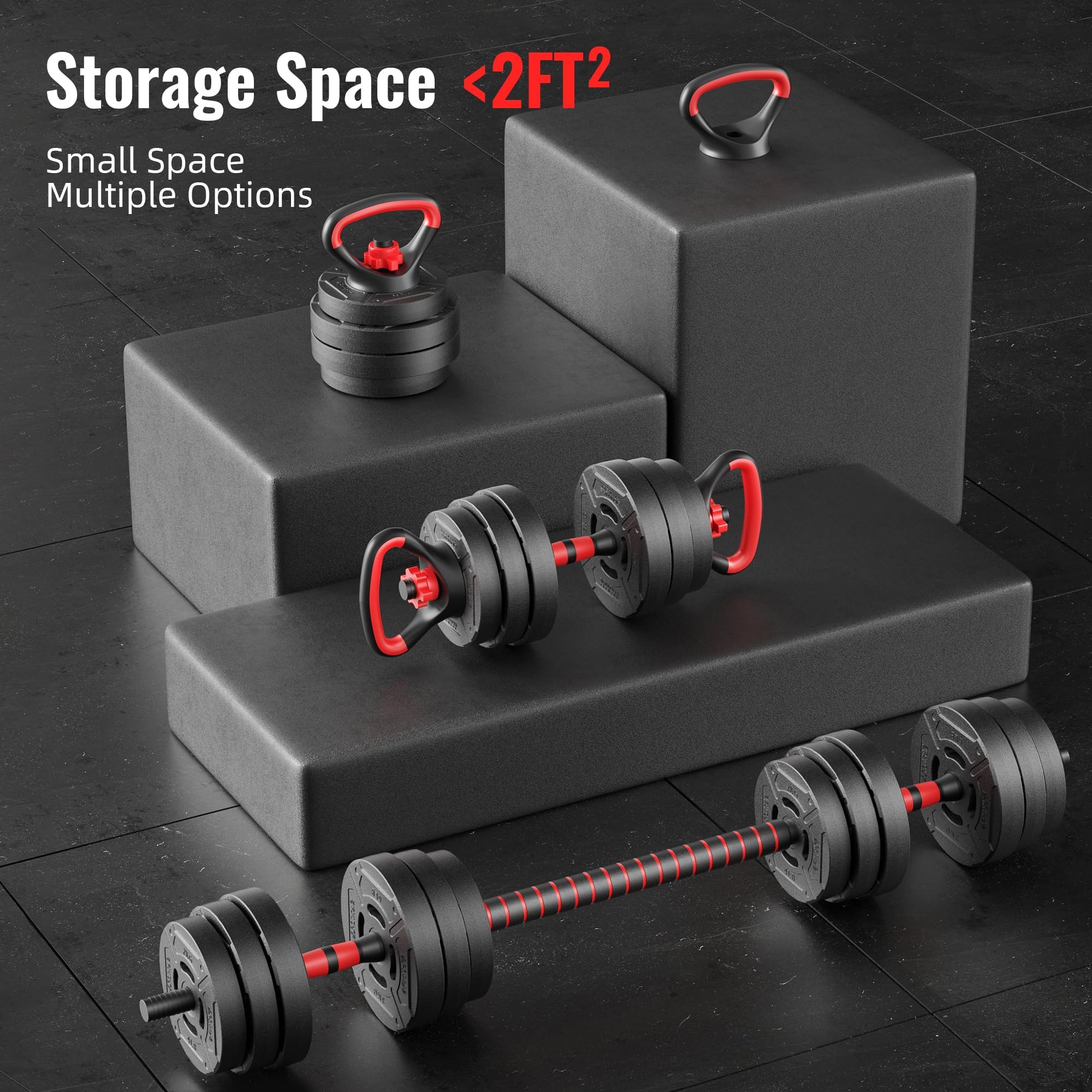 Adjustable Dumbbye Set, 40/60LBS Free Weight Set, Multi-Functional Portable Changeable Dumbbye Barbell Kettlebell Set for Home, Multiple Style