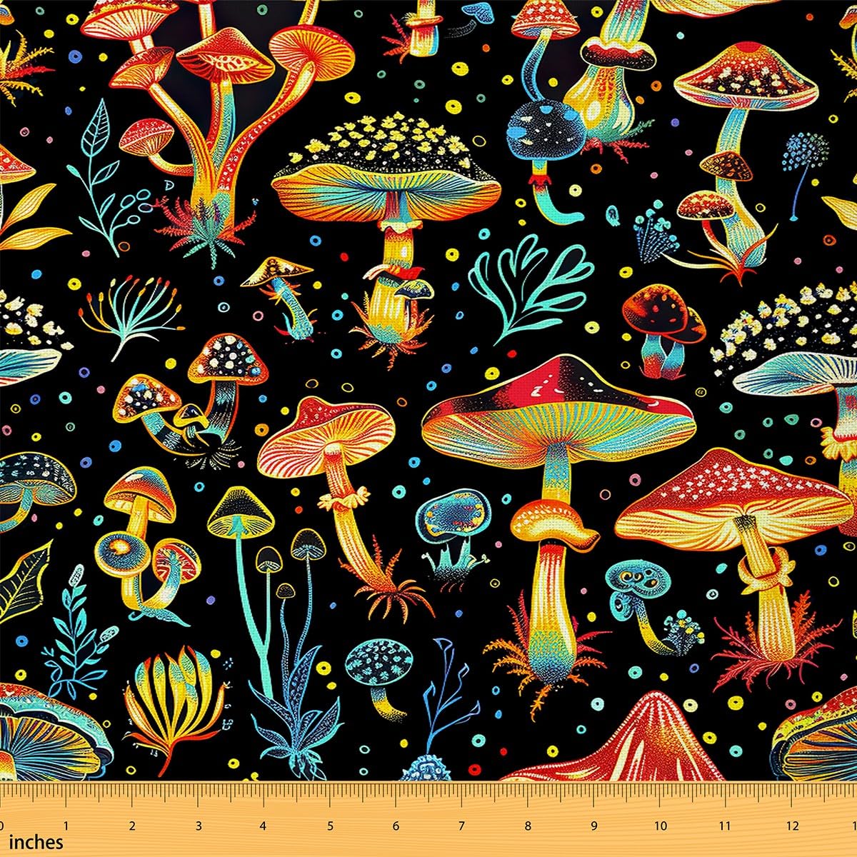 Feelyou Mushroom Decor Fabric by The Yard for Girls Boys Kids 1 Yard Kawaii Fungus Waterproof Outdoor Fabric Room Botanical Wild Mushroom Stuff