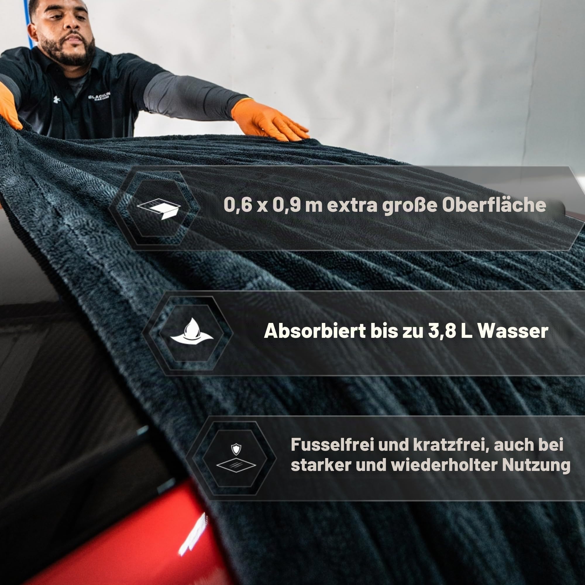 Blackline Colossal Trockentuch, Ultra-saugfähig, gedrehte Schlaufe, Mikrofaser-Trockentuch, 1300 g/m², 90 x 60 cm