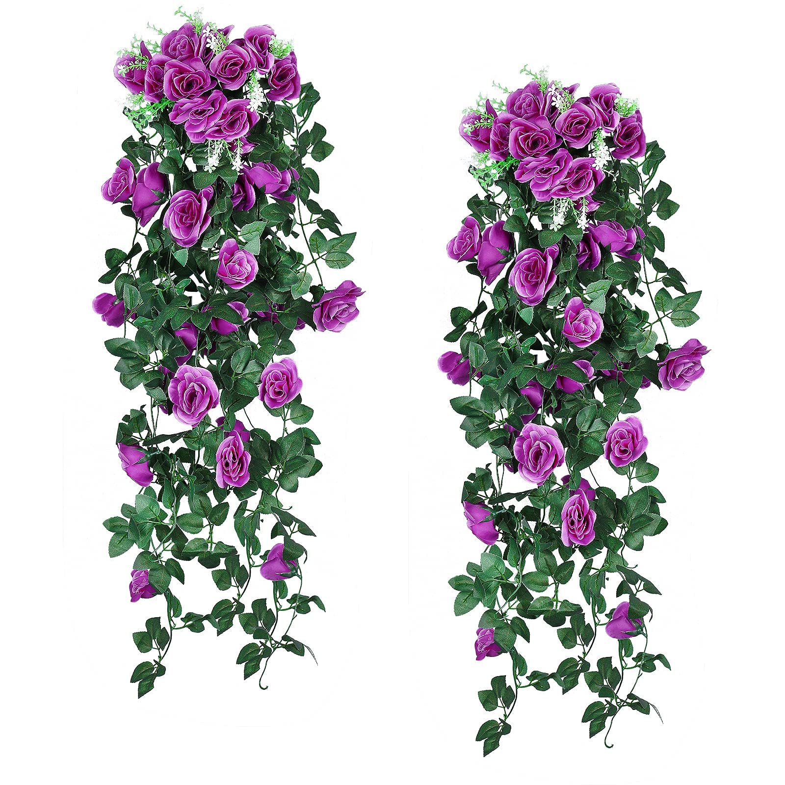 RECUTMS Artificial Hanging Rose Plants Fake Flowers Vines Wall Décor House Garden Patio Front Porch Indoor Decor (Purple)