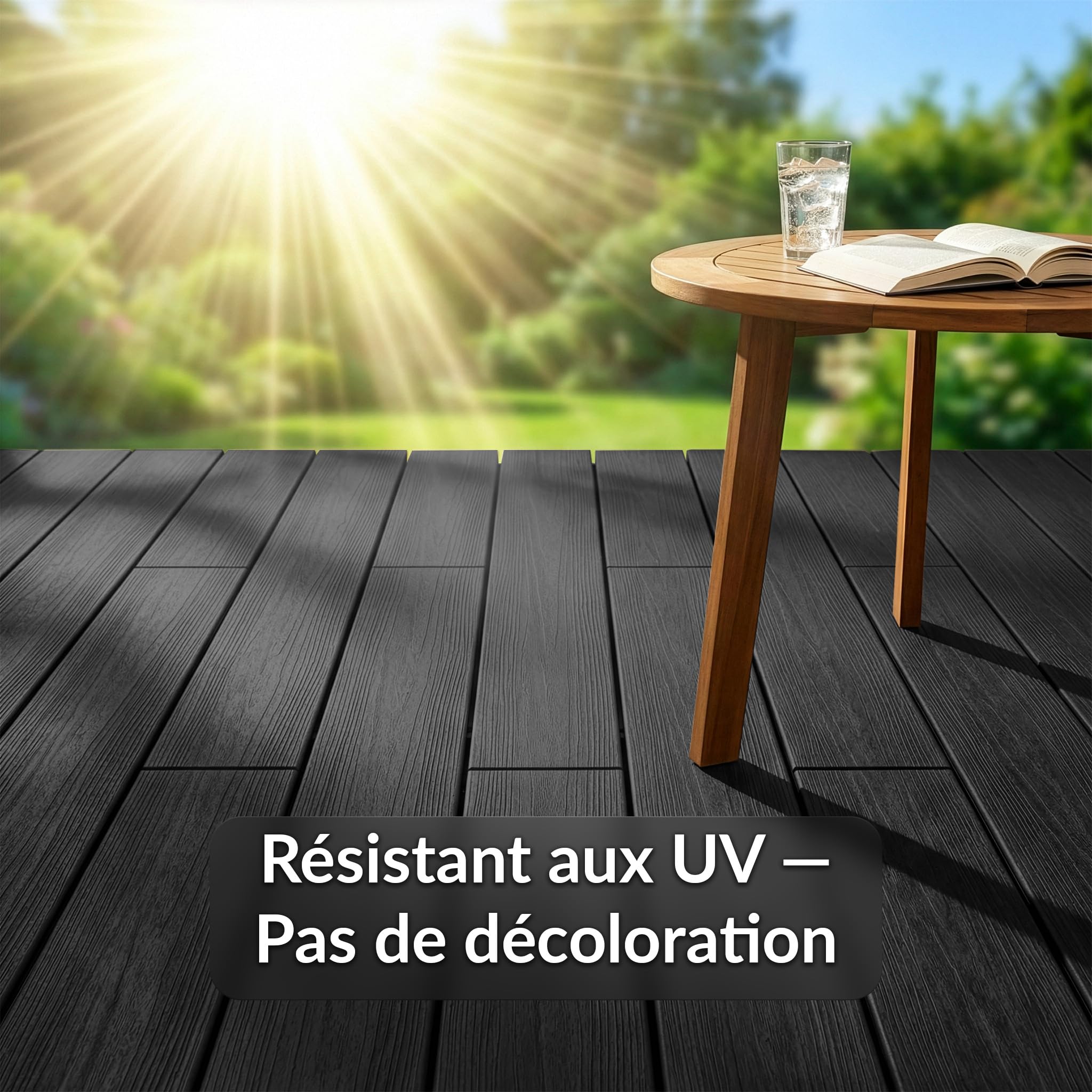 KARAT Lames de terrasse WPC Crown 220 × 14,6 cm – kit Complet 2 m² à Structure alvéolaire, avec sous-Structure & matériel de Montage, résistantes aux intempéries & aux UV (Anthracite, 220 × 14,6 cm)